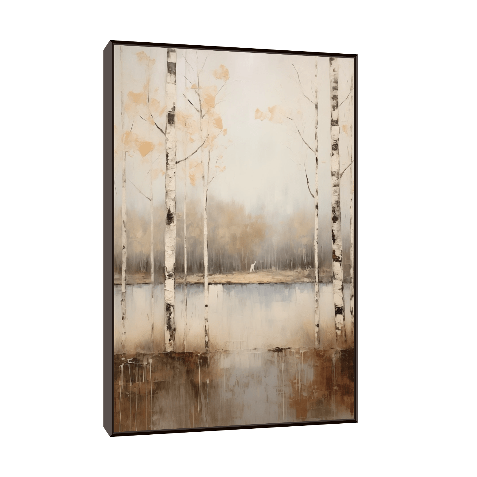Lake within the birch forest in fall - ArtDeco Canvas