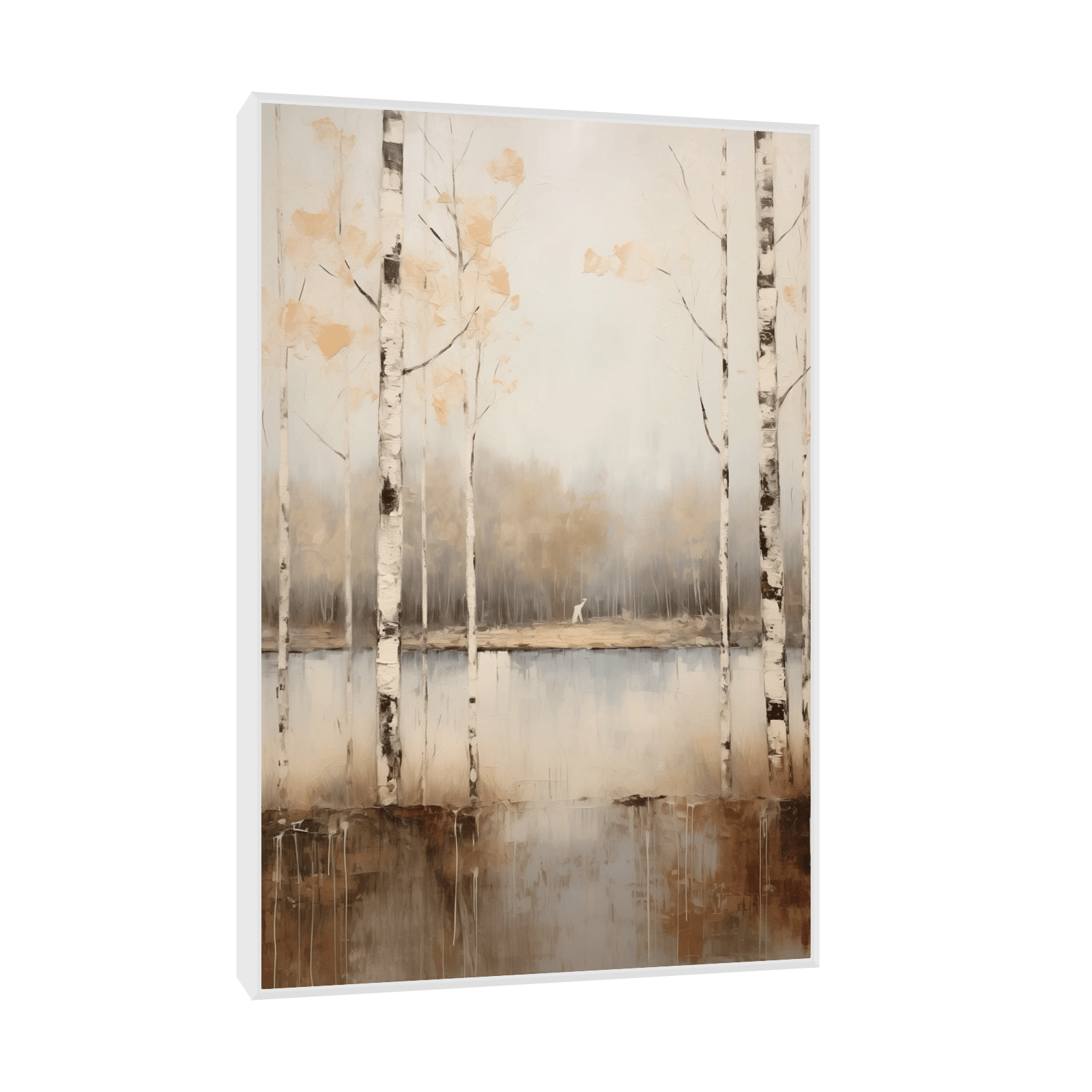 Lake within the birch forest in fall - ArtDeco Canvas