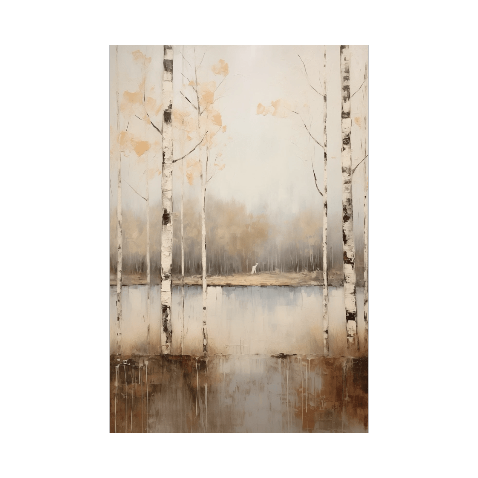 Lake within the birch forest in fall - ArtDeco Canvas