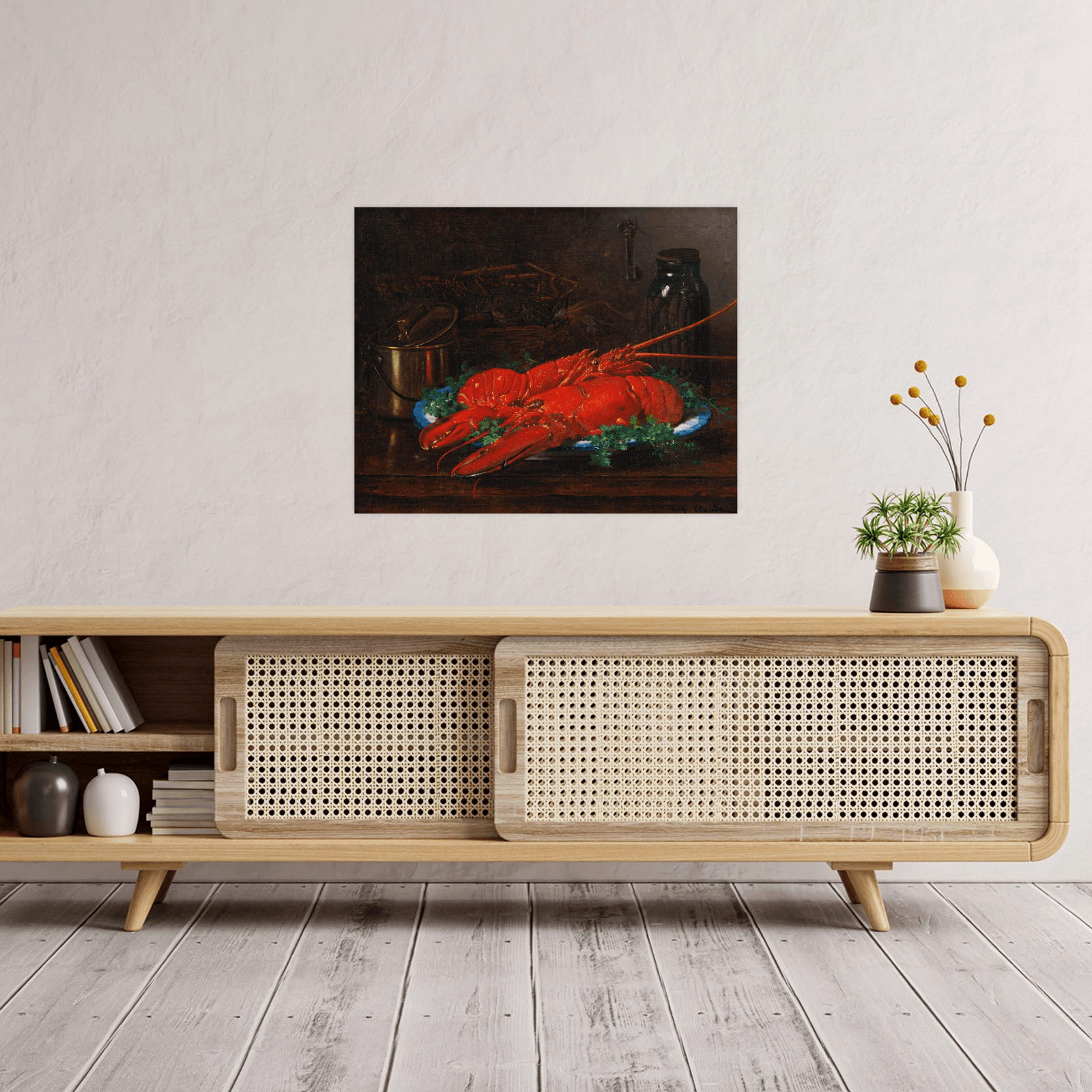 Lobster With A Copper Pot On A Ledge, Eugène Claude - ArtDeco Canvas