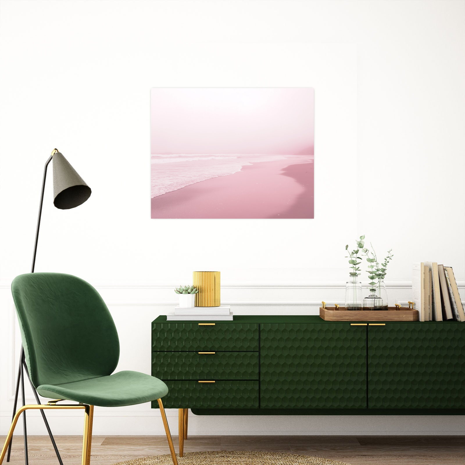 Minimal Pink Beach – Soft Ocean Photography