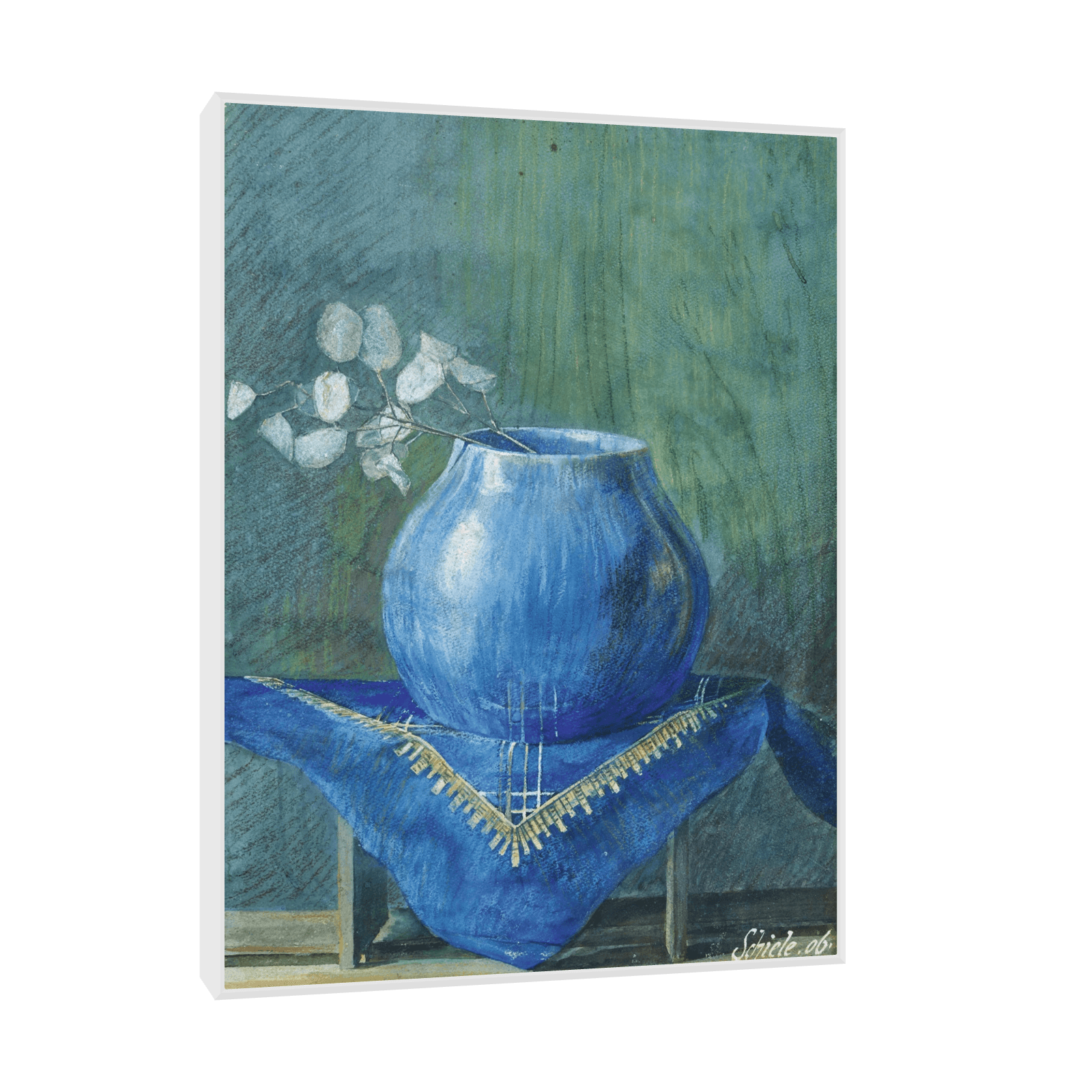 Moneyplant Branch in Blue Vase, Egon Schiele - ArtDeco Canvas