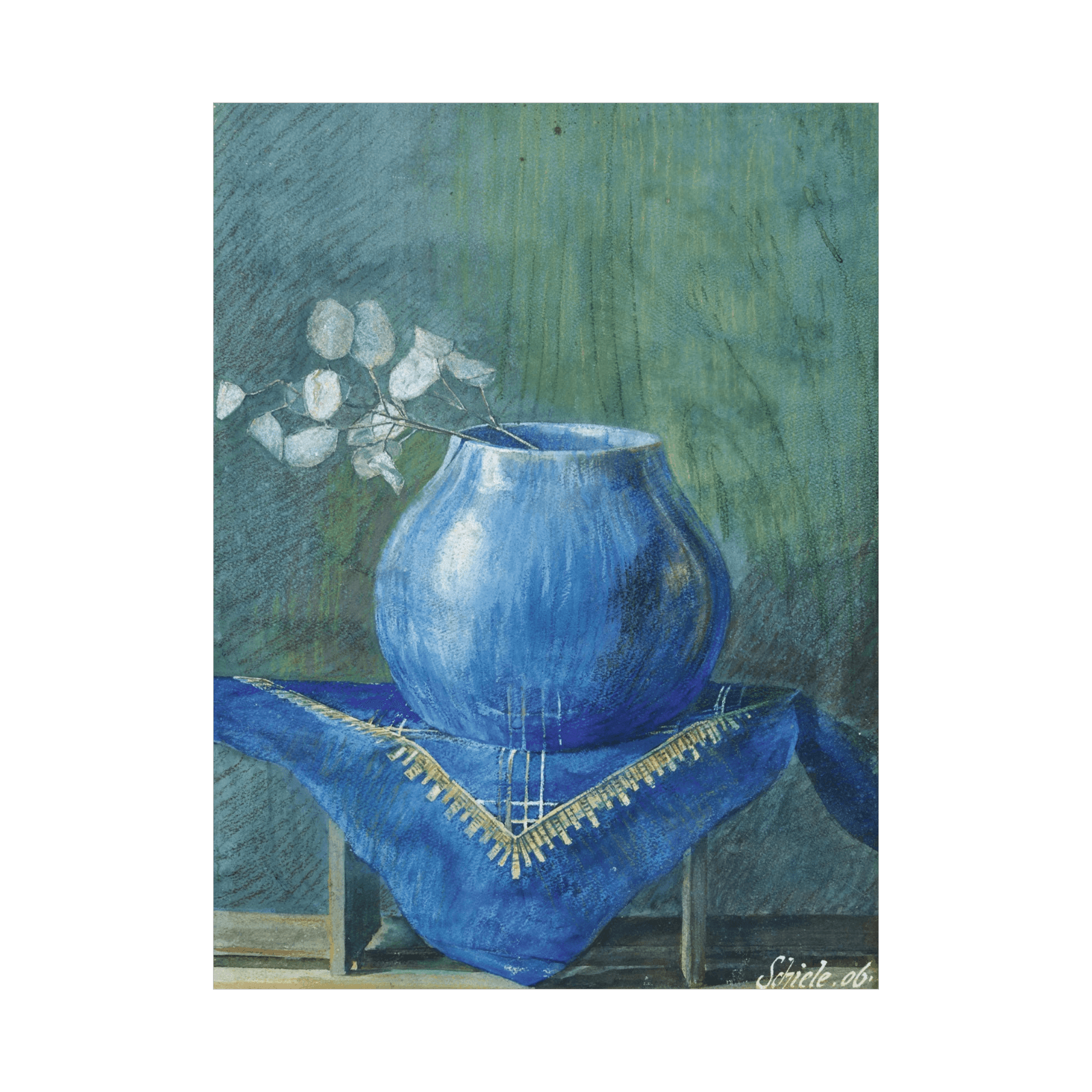 Moneyplant Branch in Blue Vase, Egon Schiele - ArtDeco Canvas