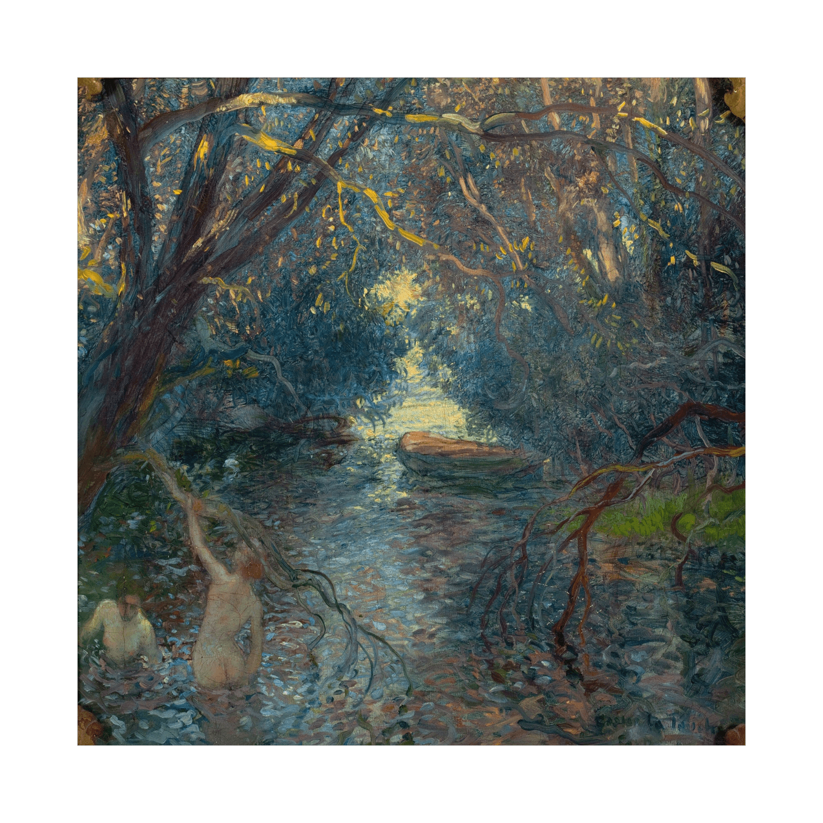 Pond, Bathers, Canoe, Gaston La Touche - ArtDeco Canvas