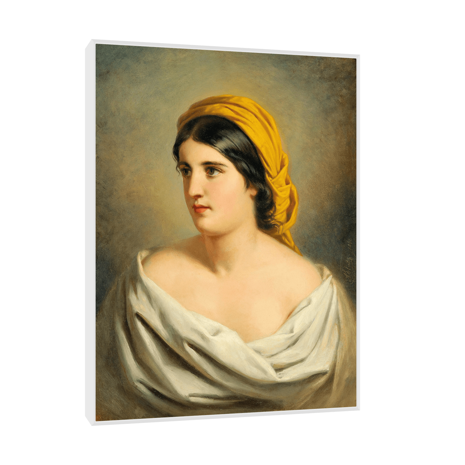 Portrait of a Woman with Yellow Headscarf, Anton Ebert - ArtDeco Canvas