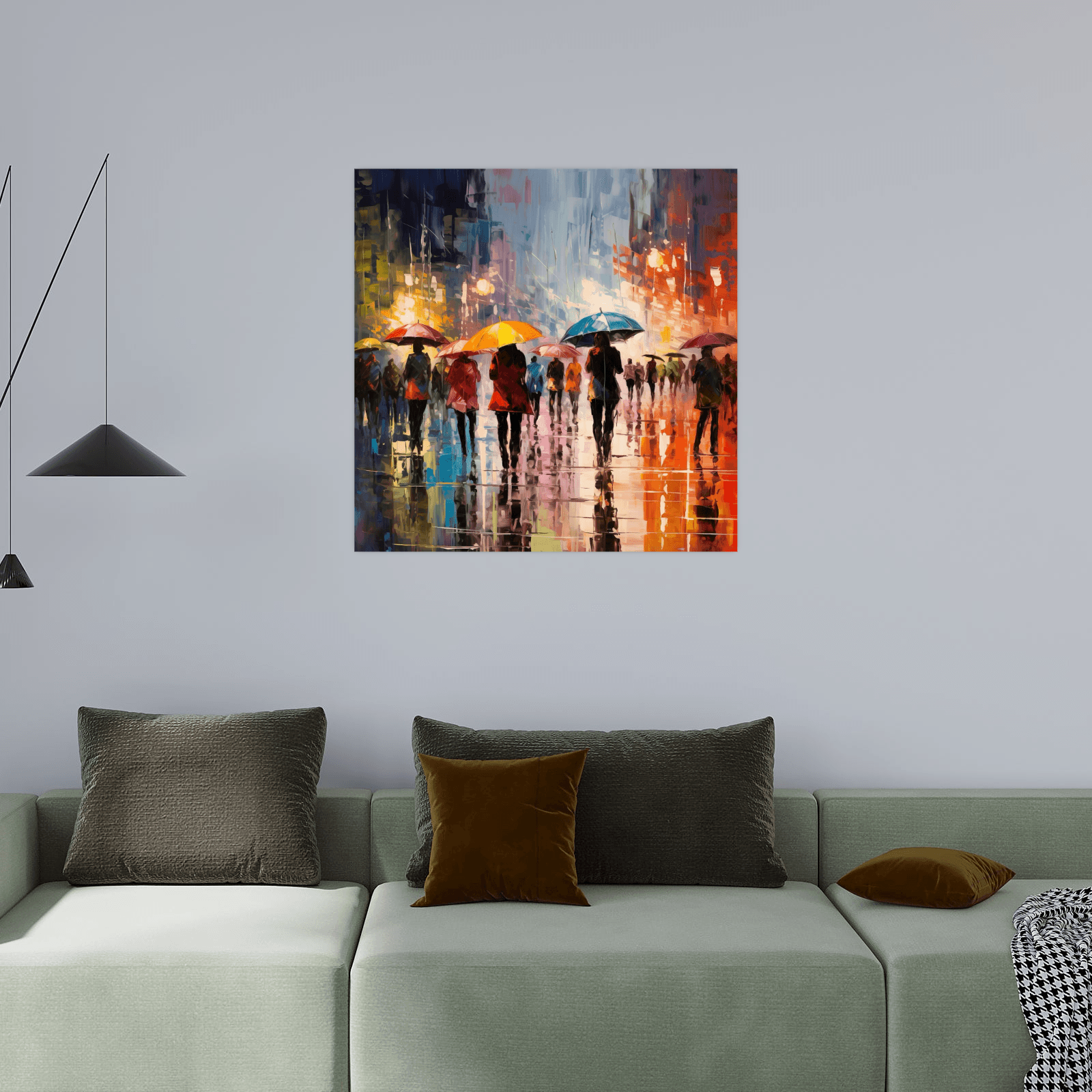 Rainy day in a busy street - ArtDeco Canvas