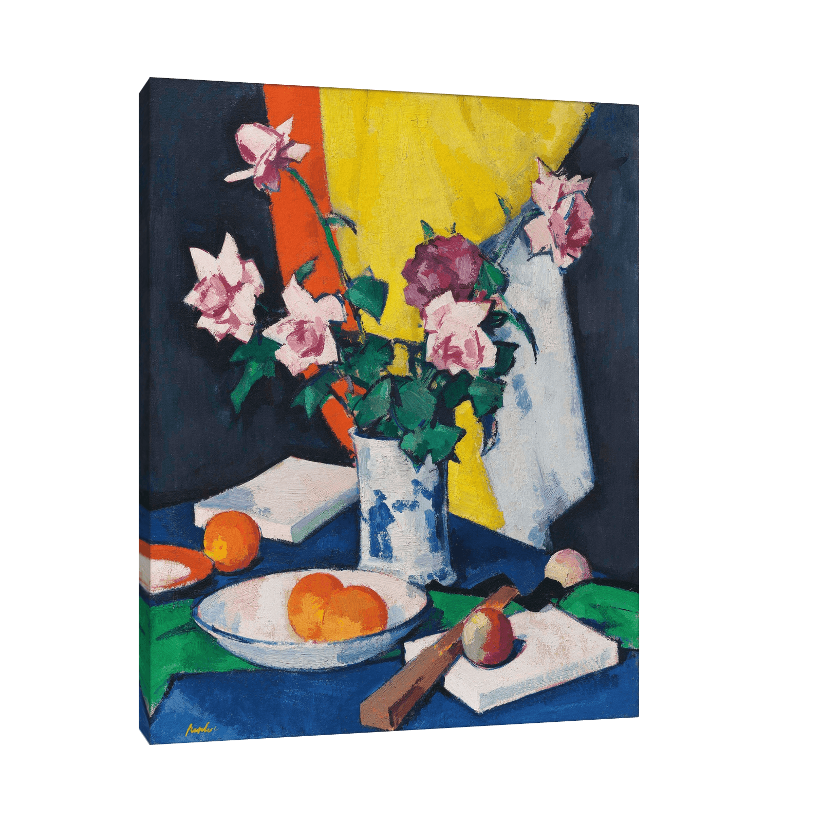 Red and pink roses, oranges and fan, Samuel John Peploe - ArtDeco Canvas