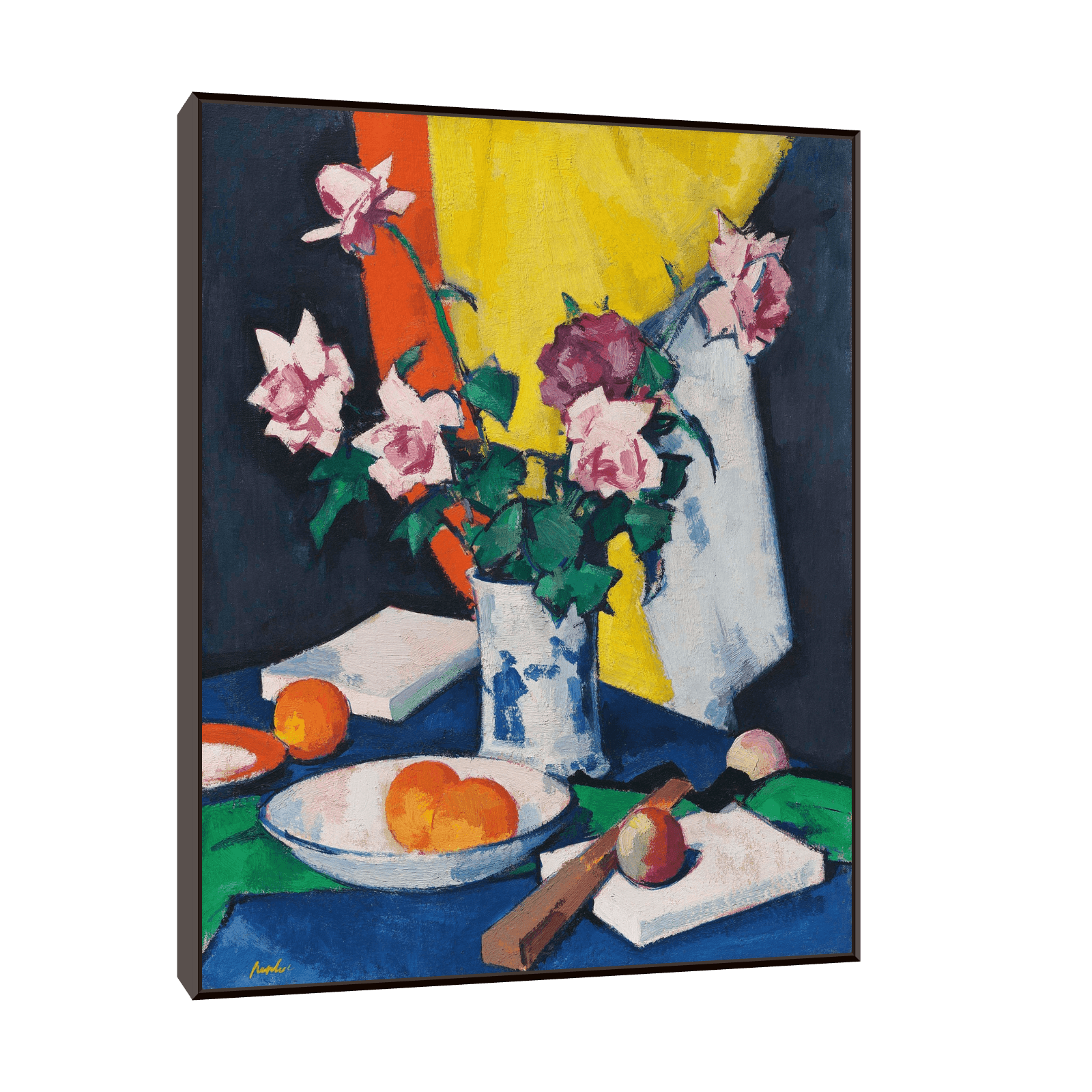 Red and pink roses, oranges and fan, Samuel John Peploe - ArtDeco Canvas