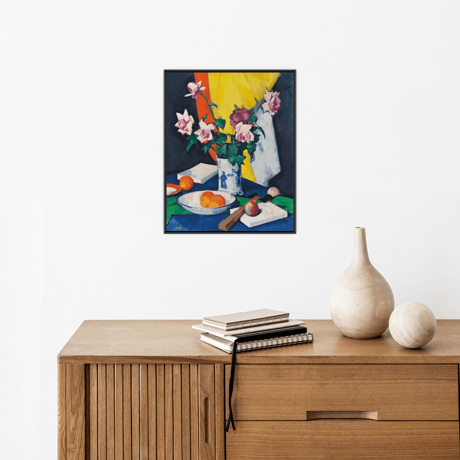 Red and pink roses, oranges and fan, Samuel John Peploe - ArtDeco Canvas