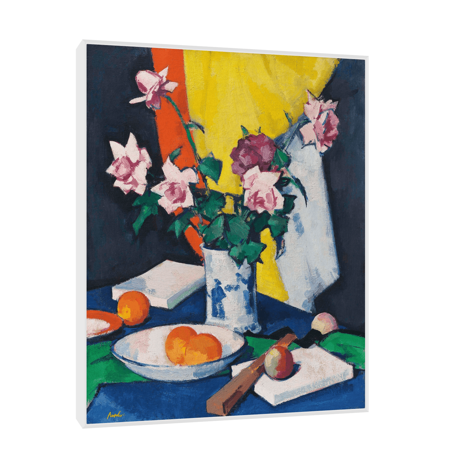 Red and pink roses, oranges and fan, Samuel John Peploe - ArtDeco Canvas