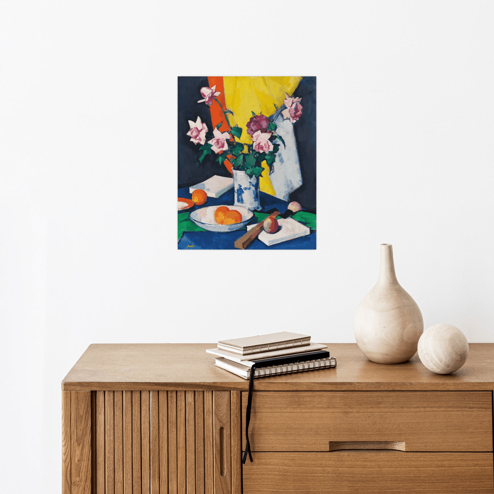 Red and pink roses, oranges and fan, Samuel John Peploe - ArtDeco Canvas