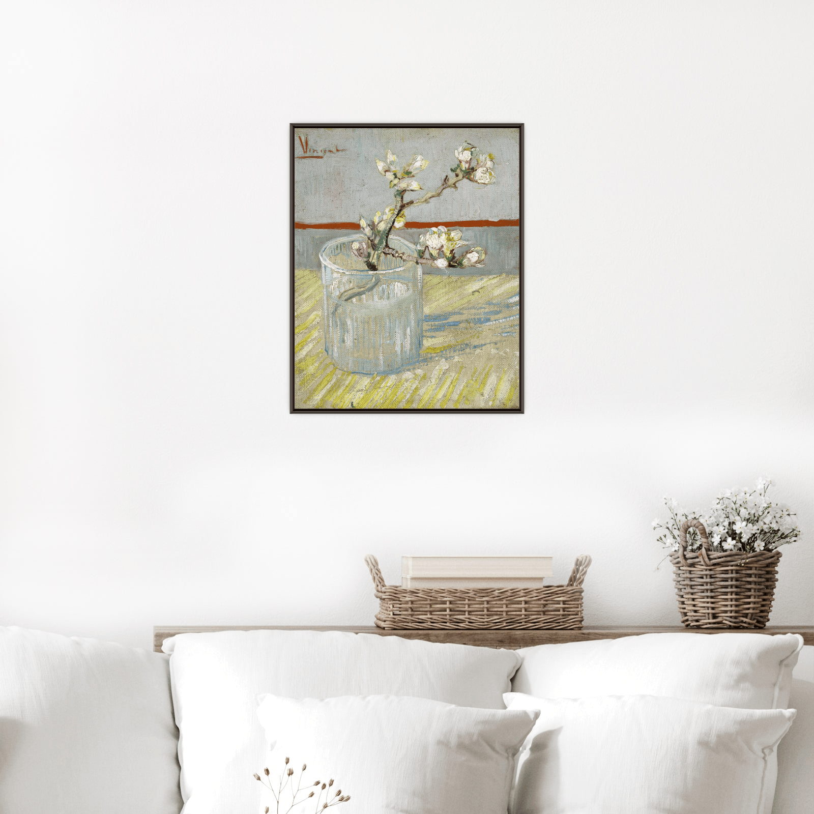 Sprig of flowering almond in a glass, Vincent van Gogh - ArtDeco Canvas