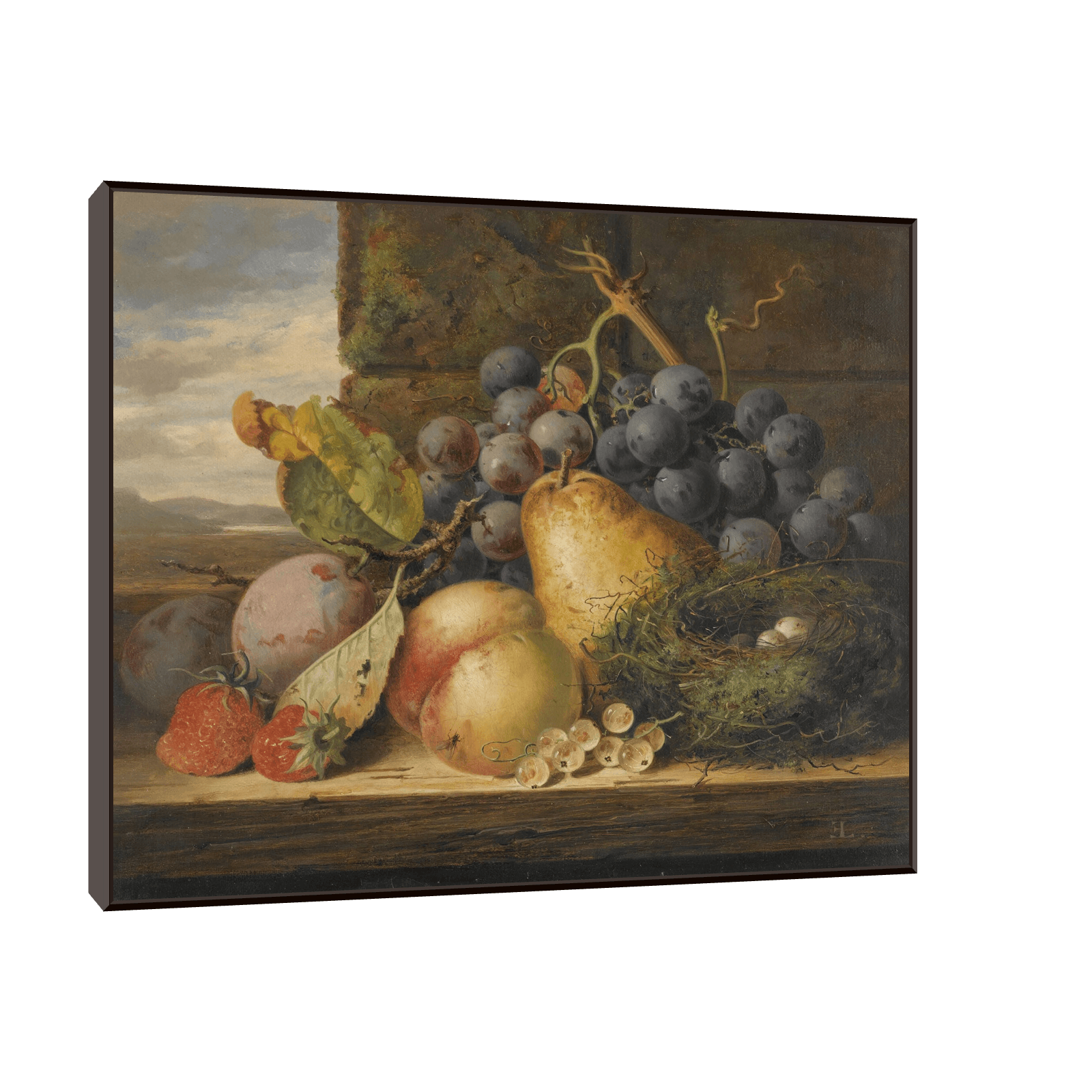 Still Life With A Bird’s Nest, A Pear, A Peach, Grapes, Strawberries And Plums, Edward Ladell - ArtDeco Canvas