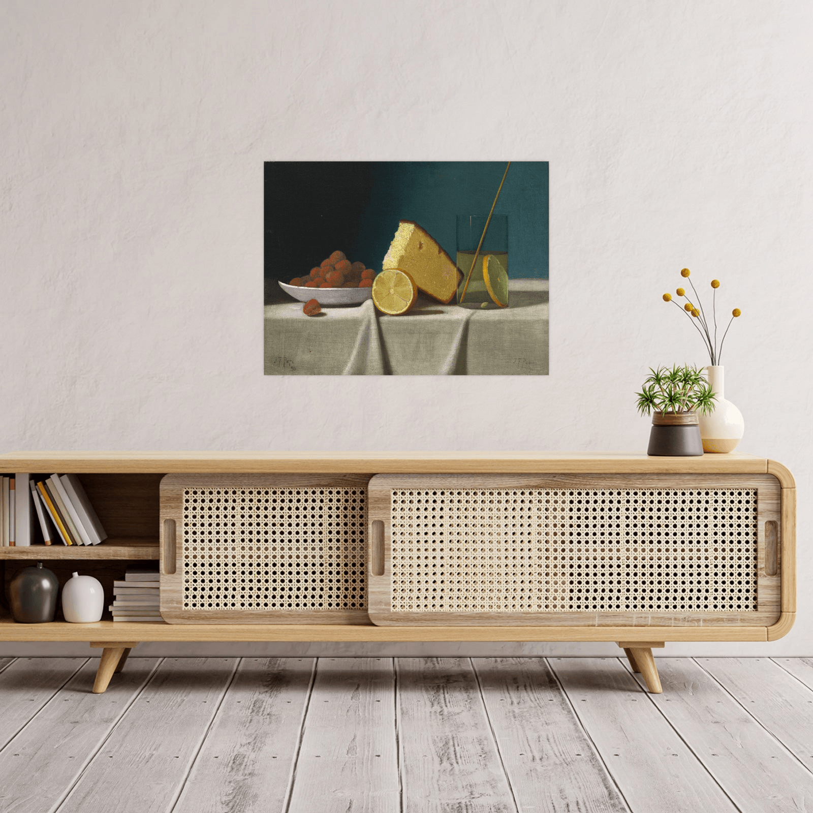 Still Life with Cake,Lemon Strawberries and Glass, John Frederick Peto - ArtDeco Canvas