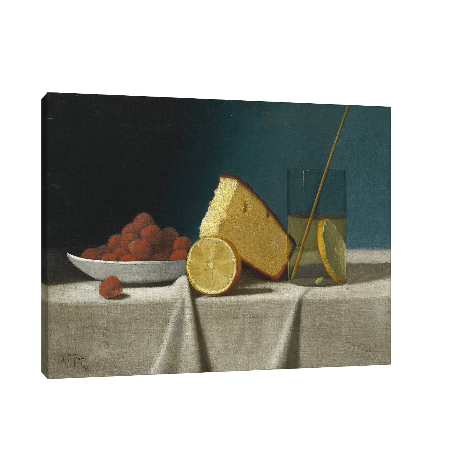 Still Life with Cake,Lemon Strawberries and Glass, John Frederick Peto - ArtDeco Canvas