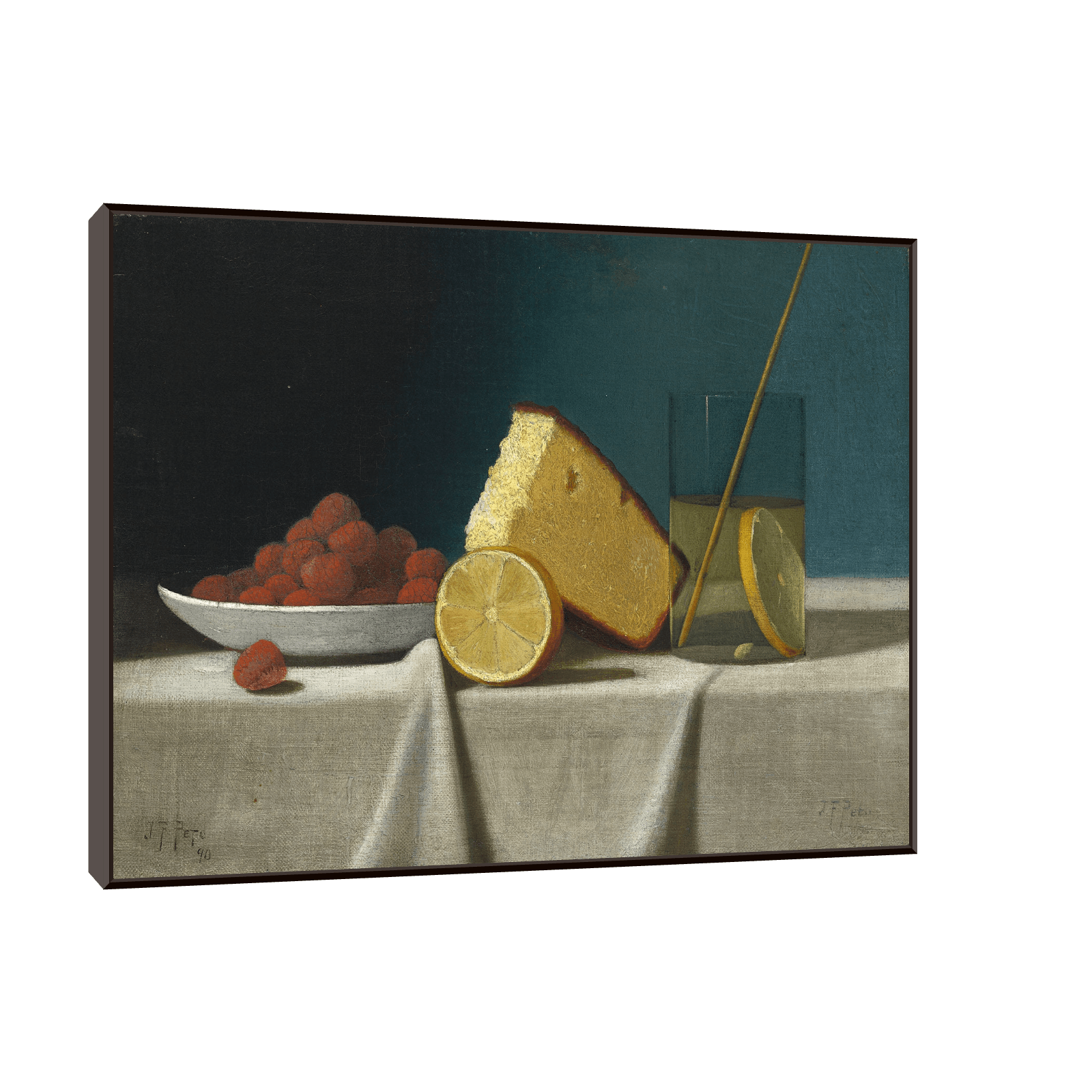 Still Life with Cake,Lemon Strawberries and Glass, John Frederick Peto - ArtDeco Canvas