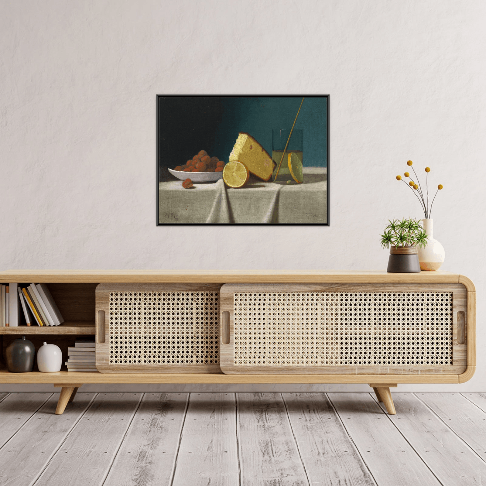 Still Life with Cake,Lemon Strawberries and Glass, John Frederick Peto - ArtDeco Canvas