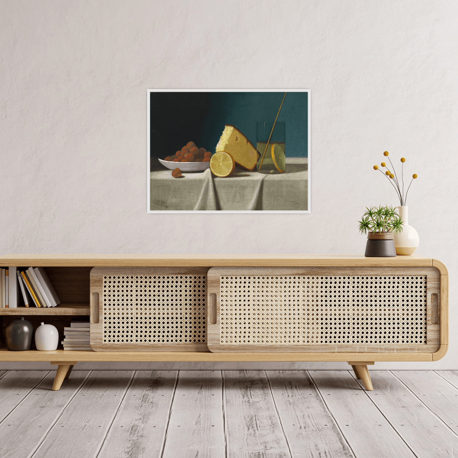 Still Life with Cake,Lemon Strawberries and Glass, John Frederick Peto - ArtDeco Canvas