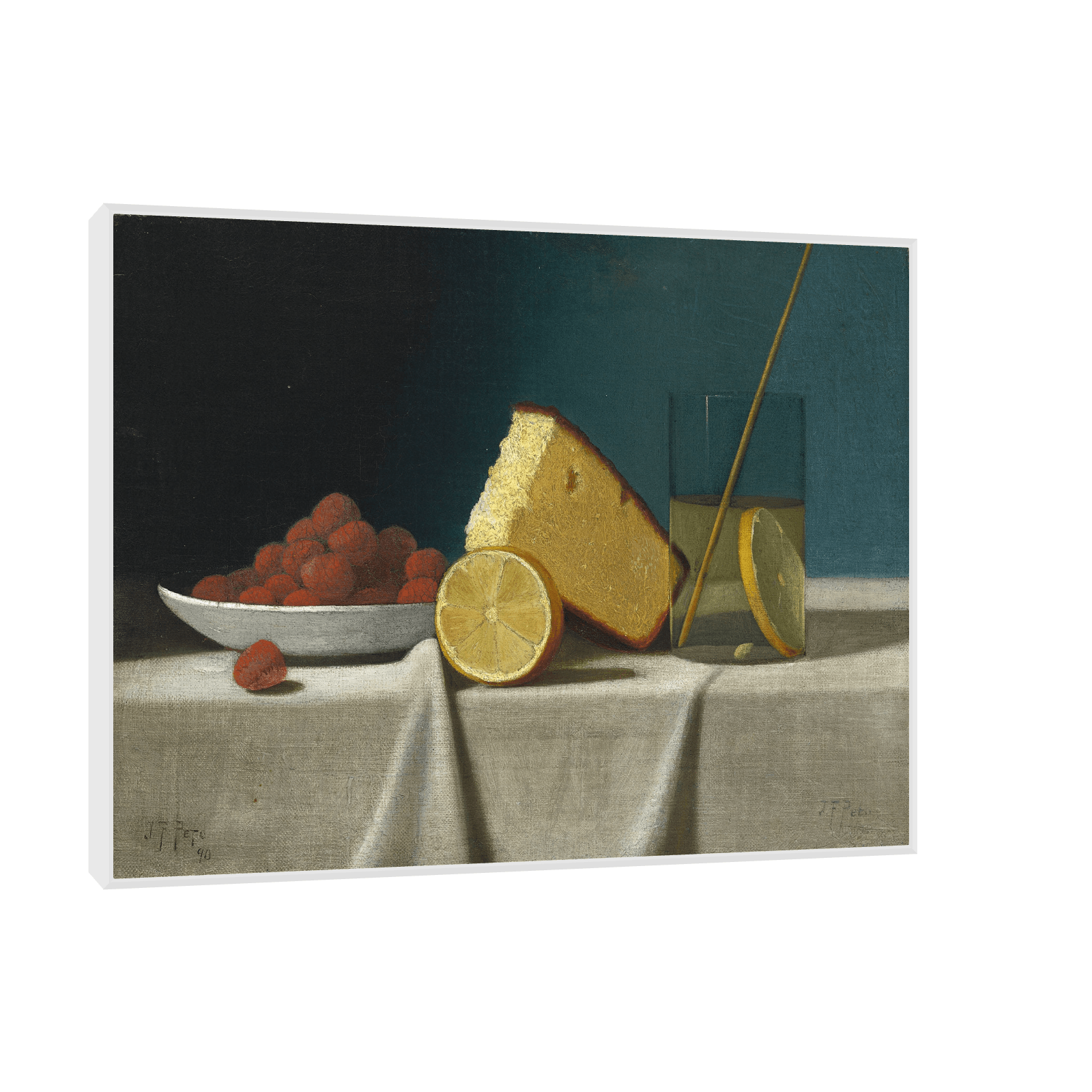Still Life with Cake,Lemon Strawberries and Glass, John Frederick Peto - ArtDeco Canvas