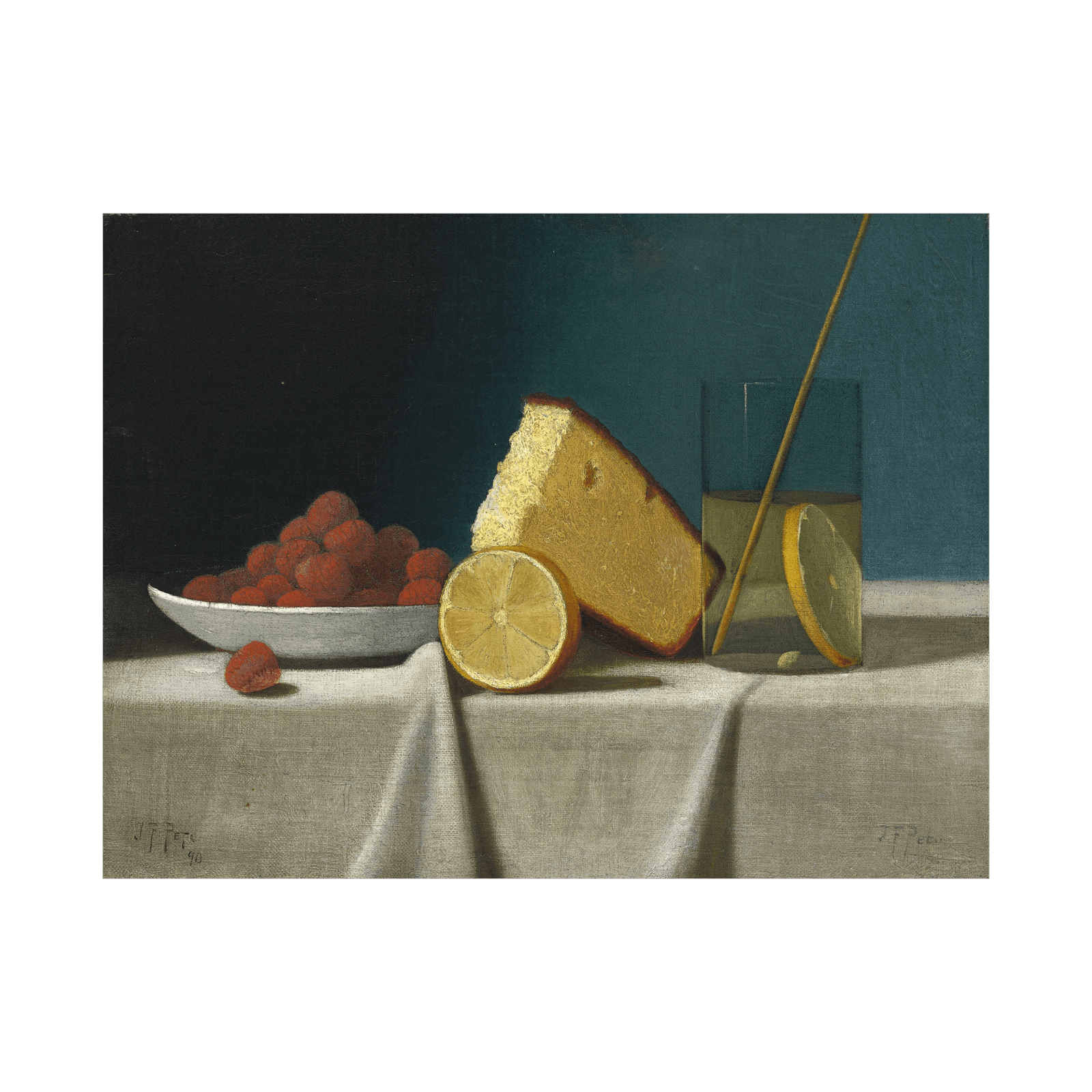 Still Life with Cake,Lemon Strawberries and Glass, John Frederick Peto - ArtDeco Canvas