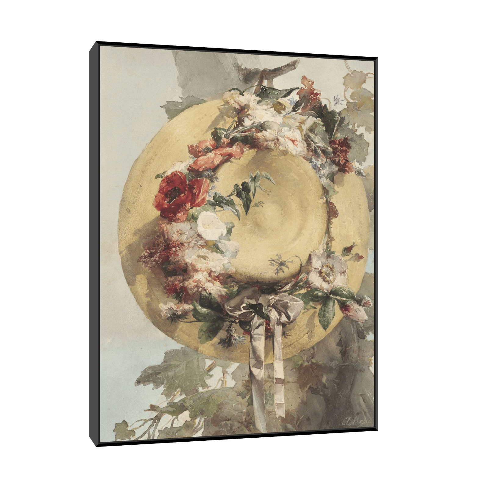 Straw Hat with Roses, Carnations, and Cornflowers, Angelo Rossi - ArtDeco Canvas