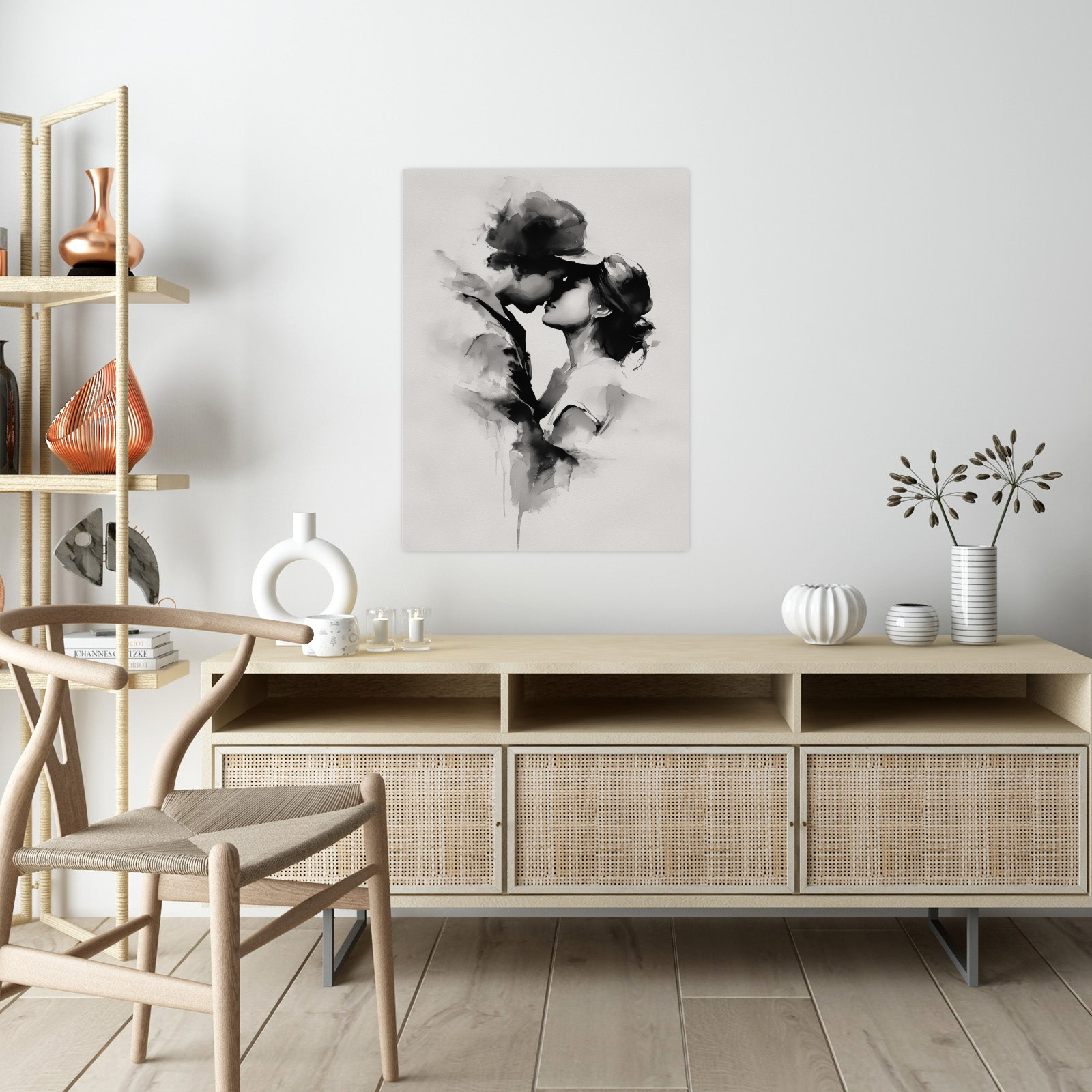 Tender Kiss – Monochrome Watercolor Love Art