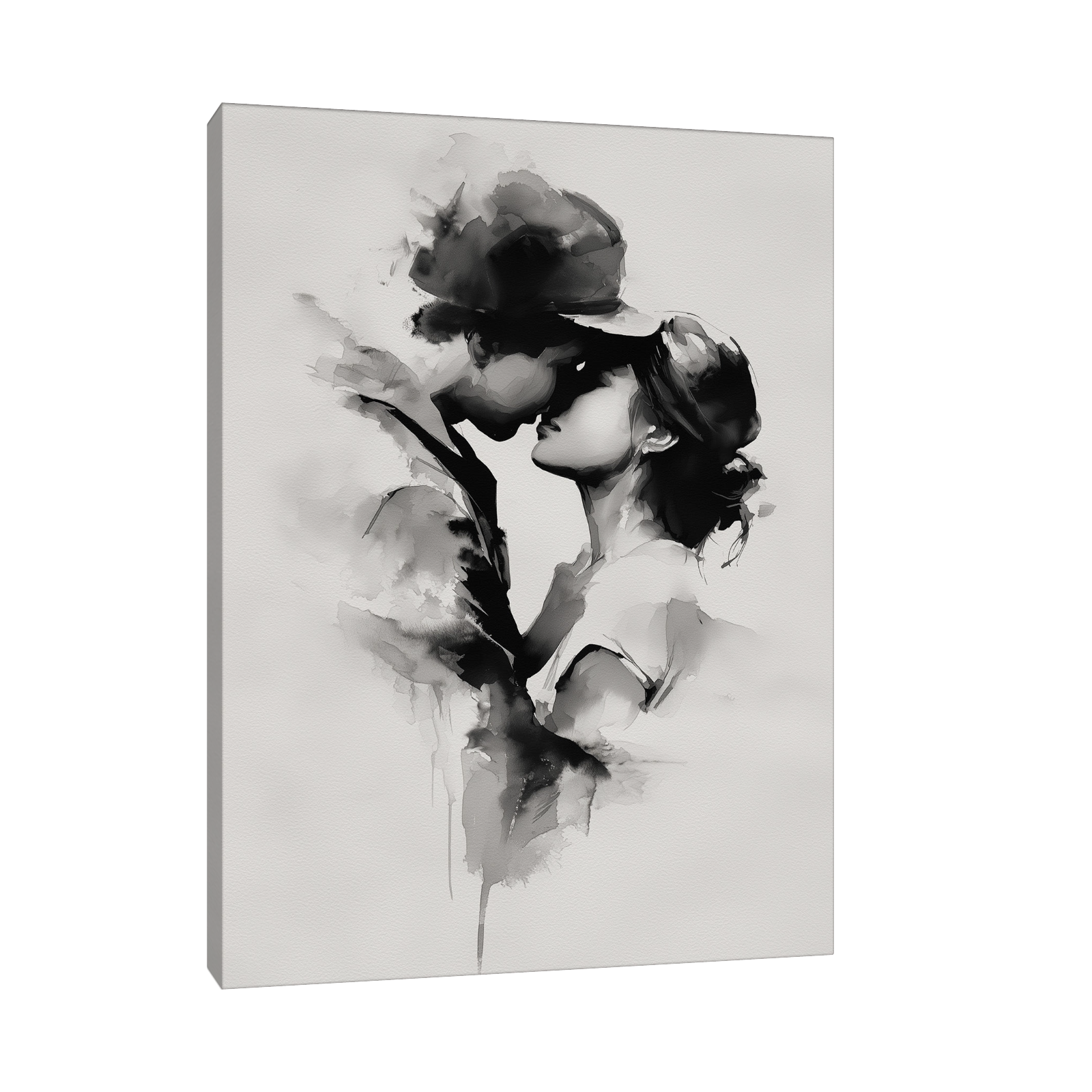 Tender Kiss – Monochrome Watercolor Love Art