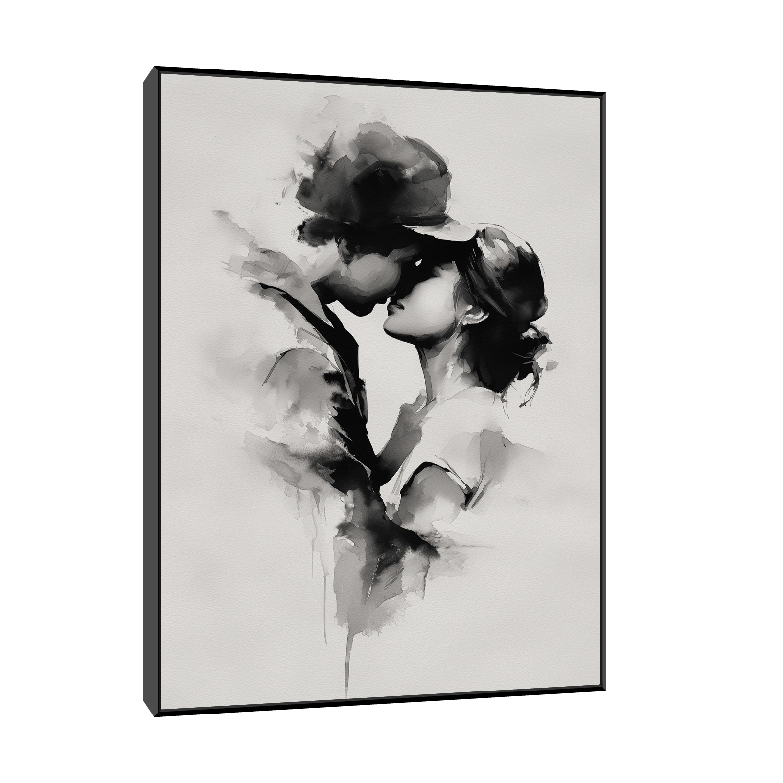 Tender Kiss – Monochrome Watercolor Love Art