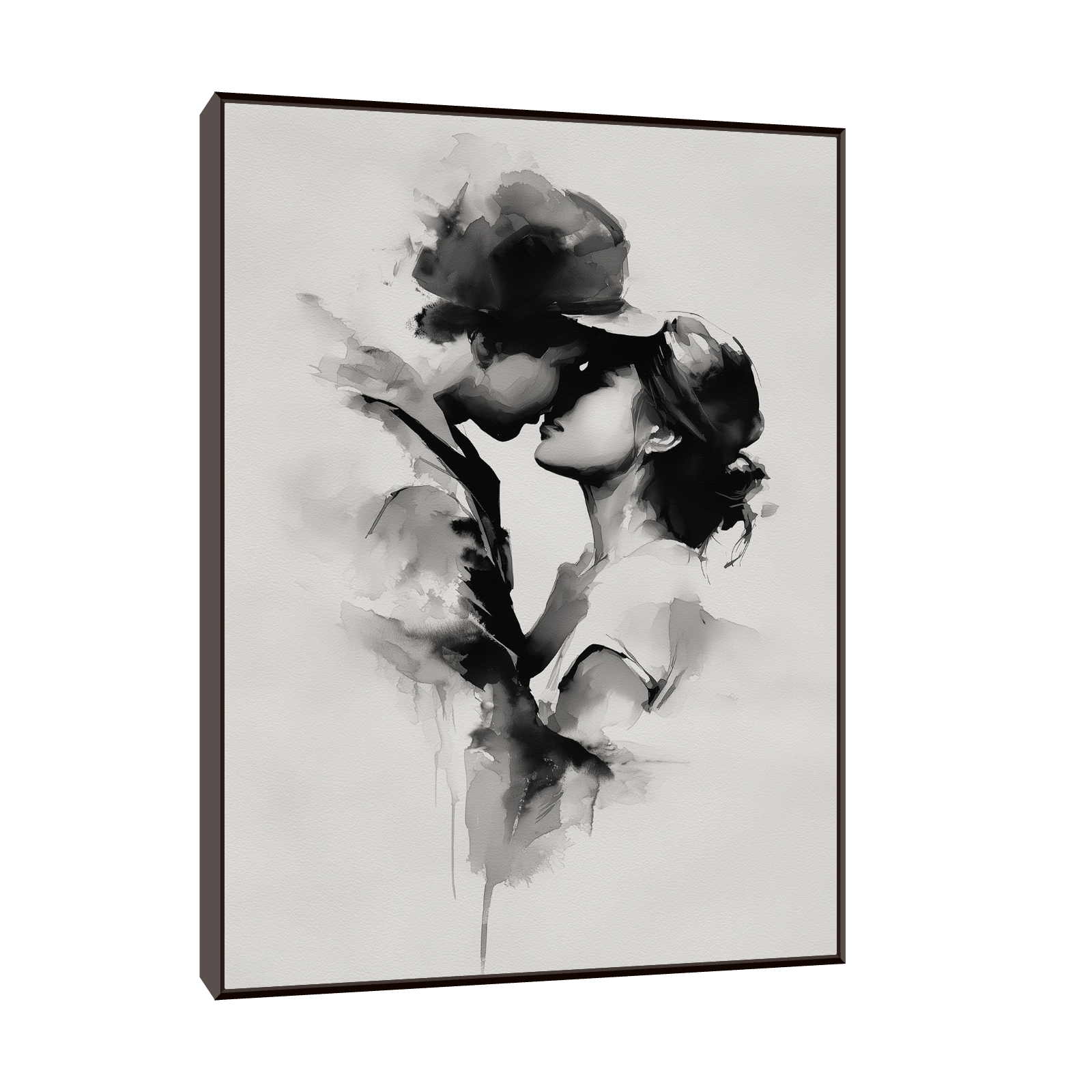 Tender Kiss – Monochrome Watercolor Love Art