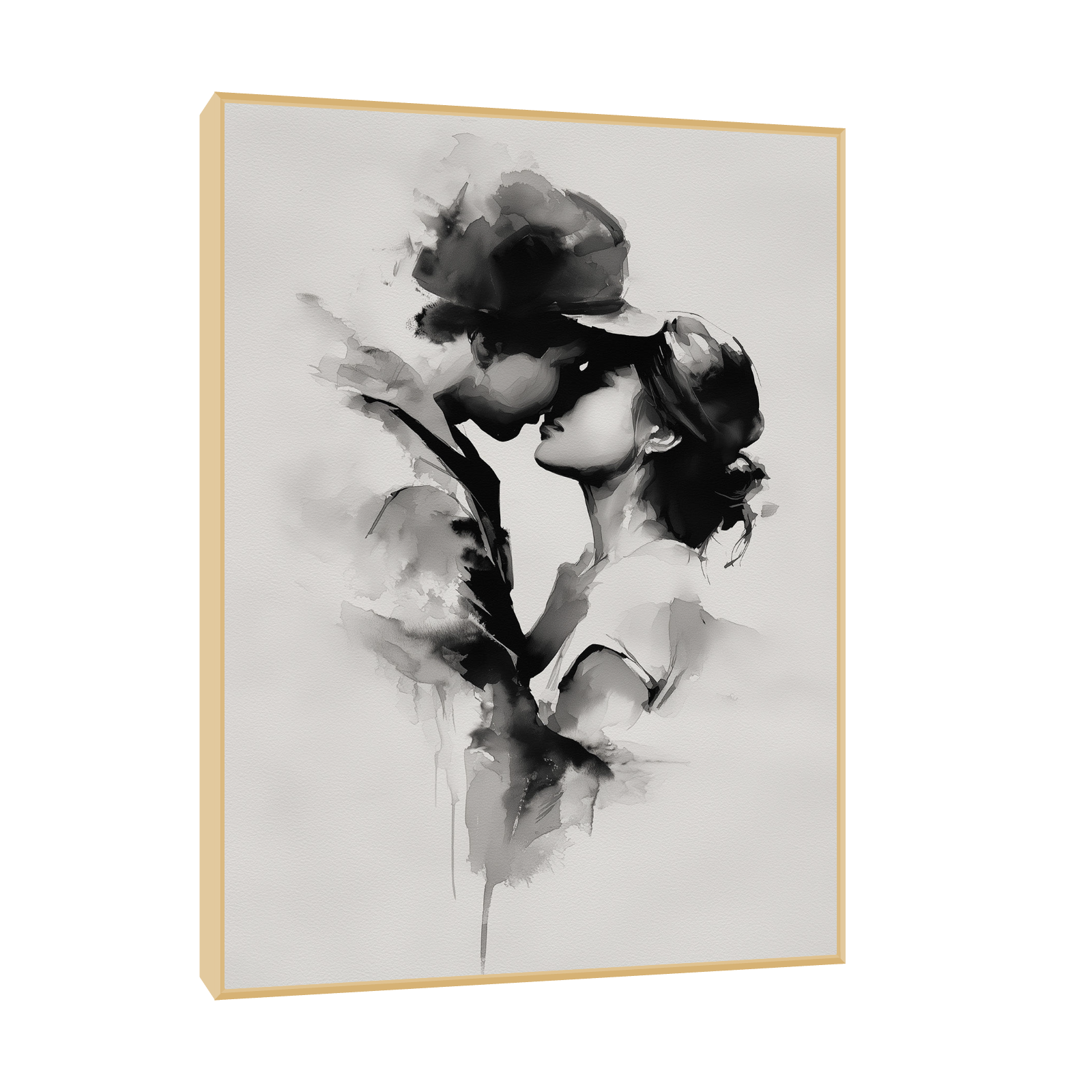 Tender Kiss – Monochrome Watercolor Love Art