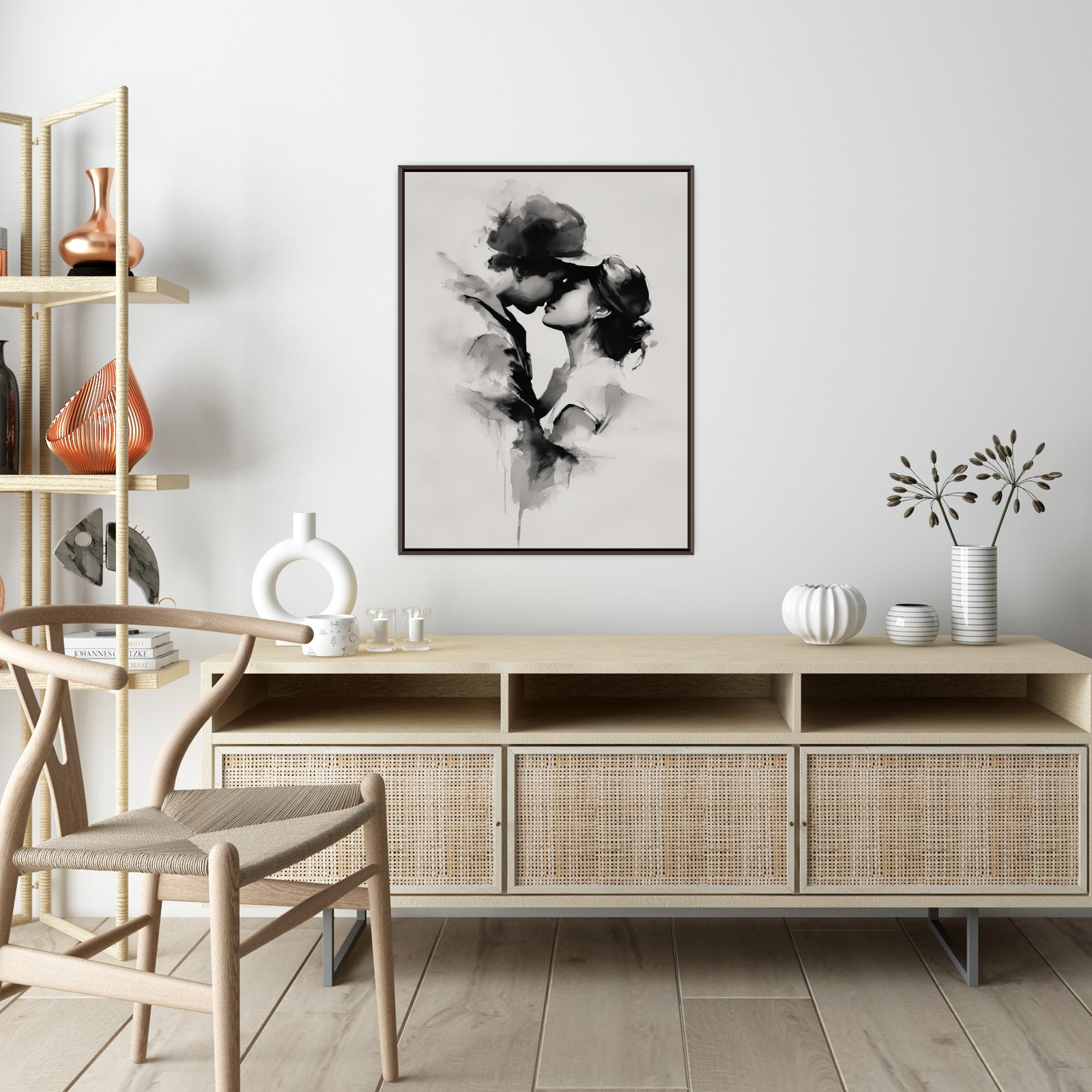 Tender Kiss – Monochrome Watercolor Love Art