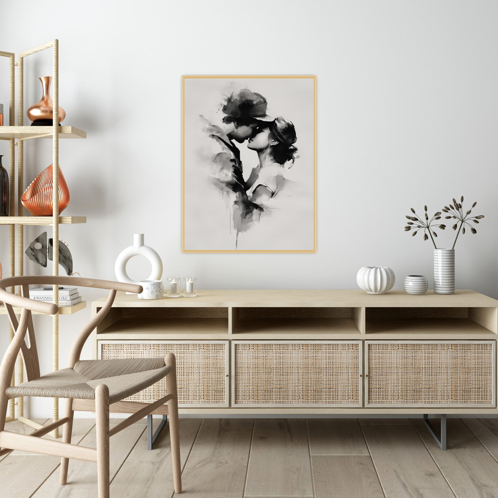 Tender Kiss – Monochrome Watercolor Love Art