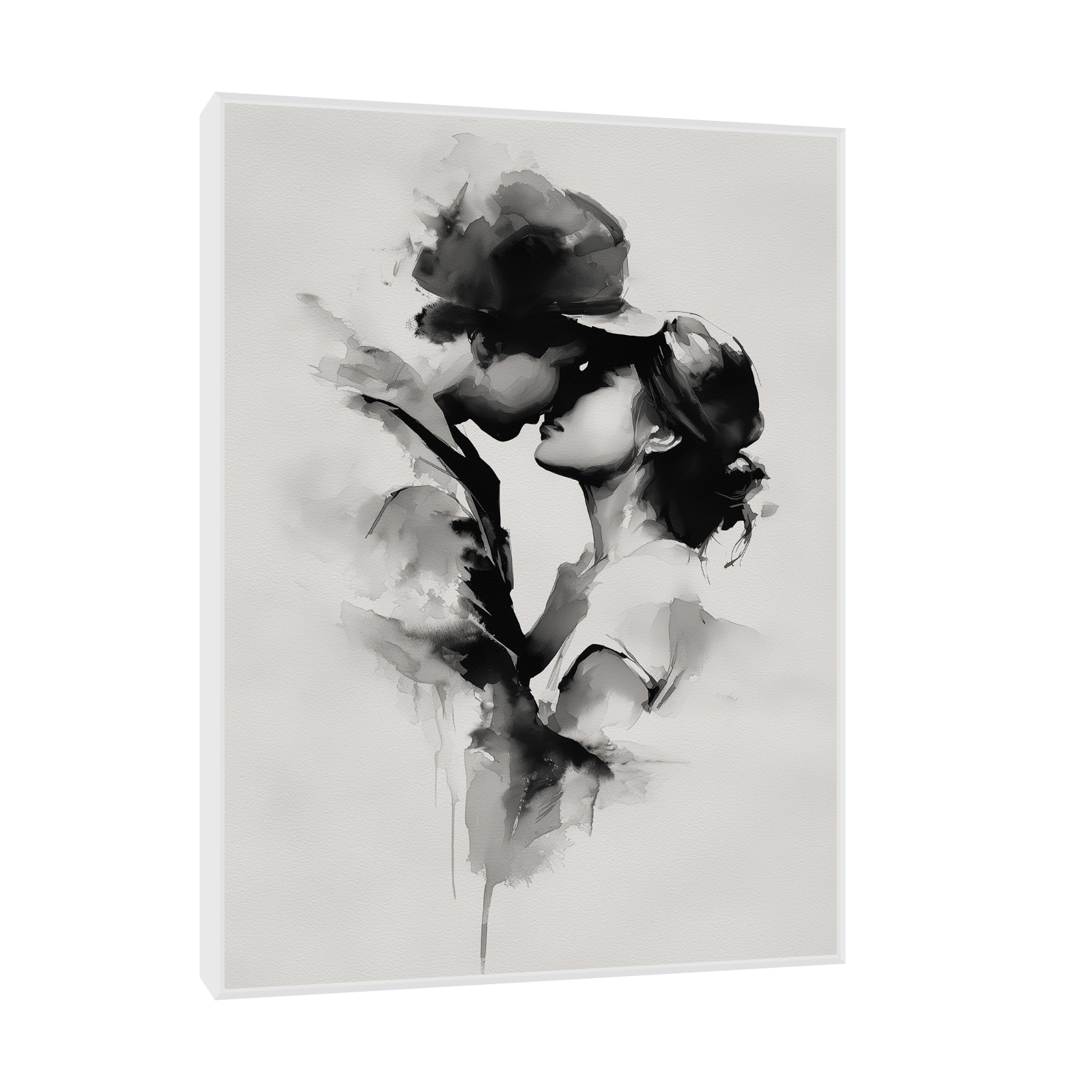 Tender Kiss – Monochrome Watercolor Love Art