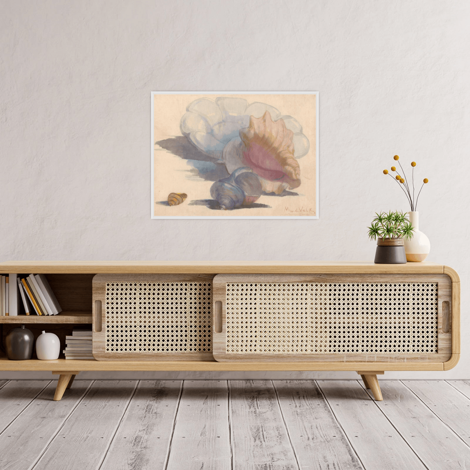 Three shells with a Delft folding dish, Maurits van der Valk - ArtDeco Canvas