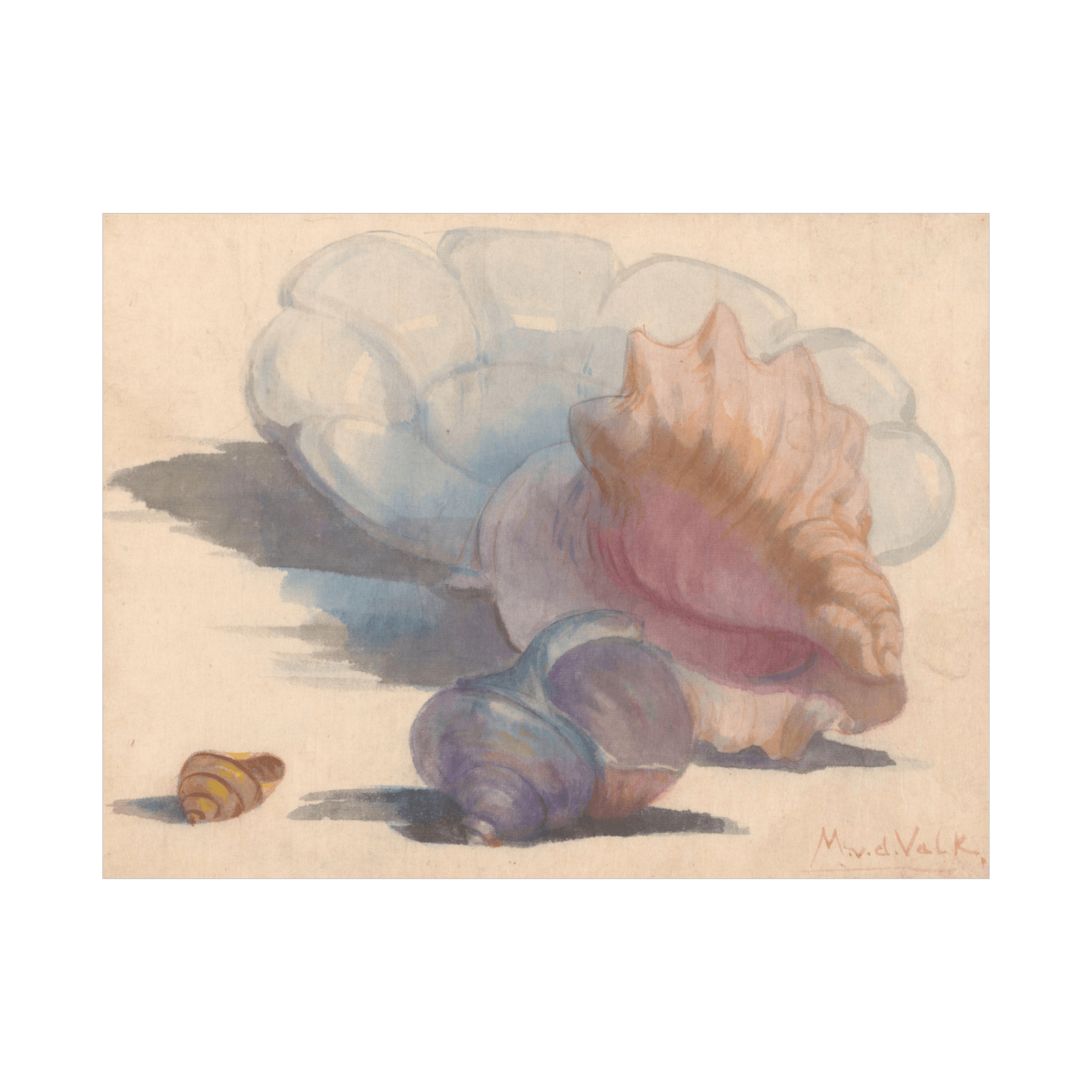 Three shells with a Delft folding dish, Maurits van der Valk - ArtDeco Canvas