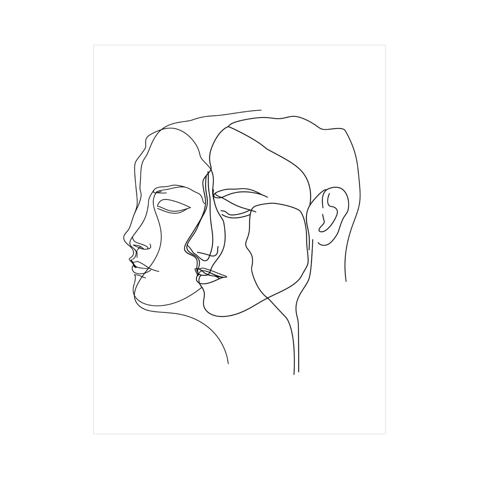 Two heads line drawing - ArtDeco Canvas