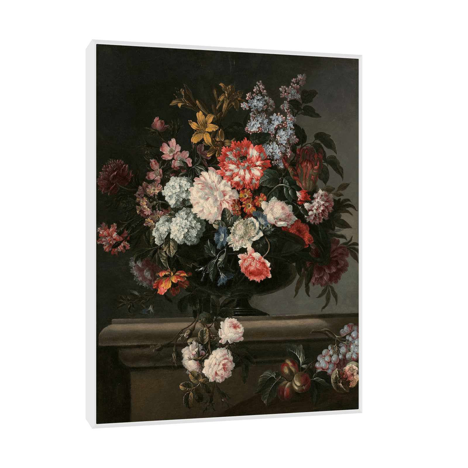 Vase de fleurs et fruits sur un entablement, Jean-Baptiste Monnoyer - ArtDeco Canvas