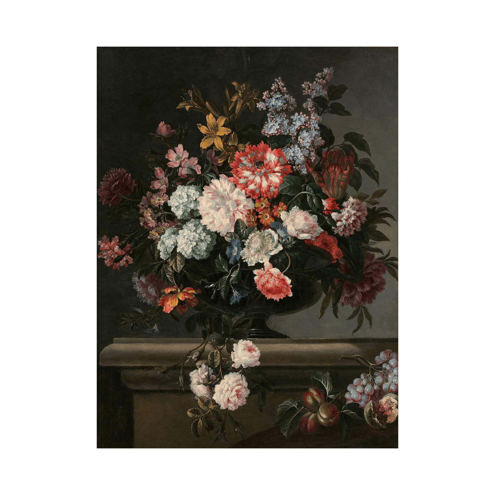 Vase de fleurs et fruits sur un entablement, Jean-Baptiste Monnoyer - ArtDeco Canvas
