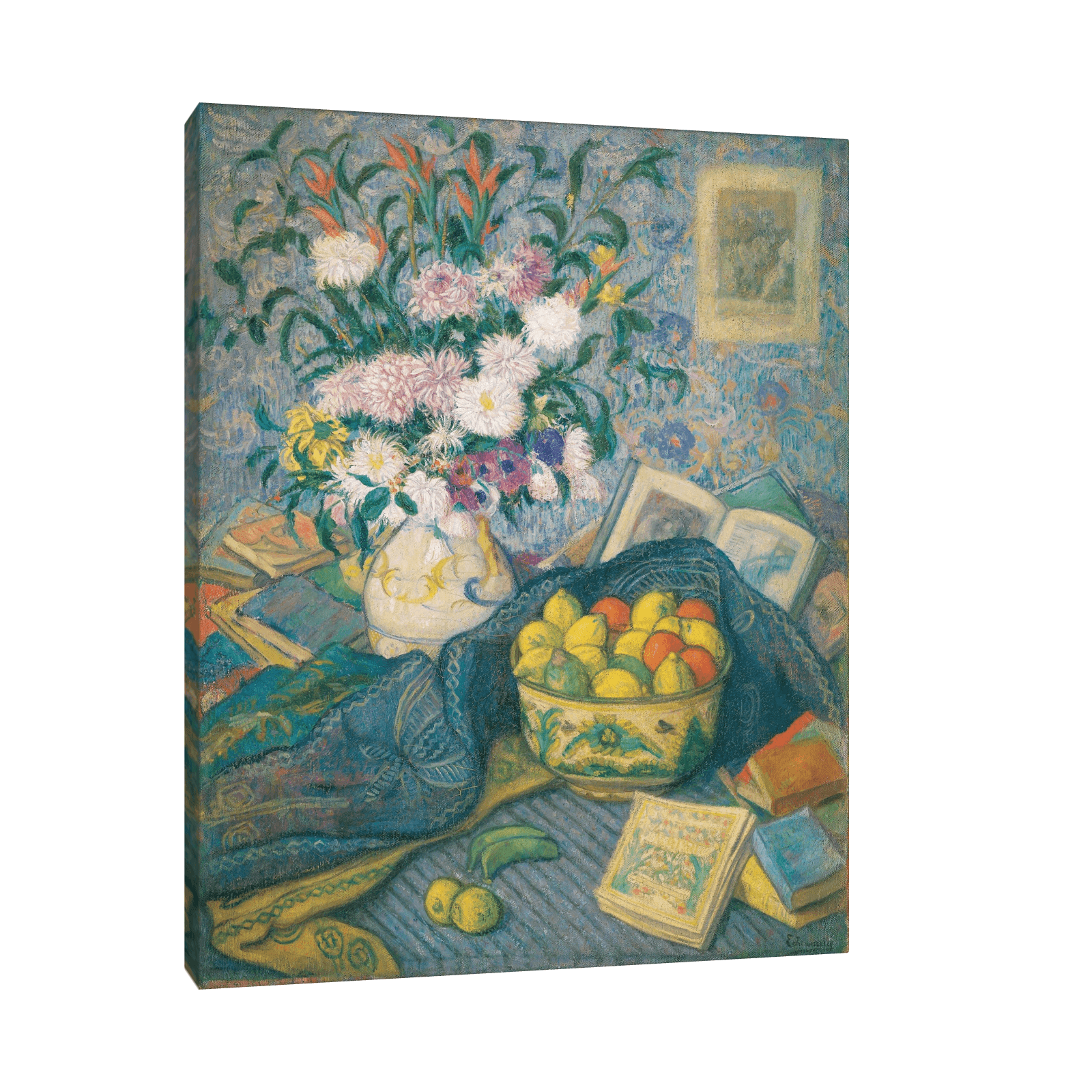 Vase with Bananas, Lemons and Books, Juan de Echevarría - ArtDeco Canvas
