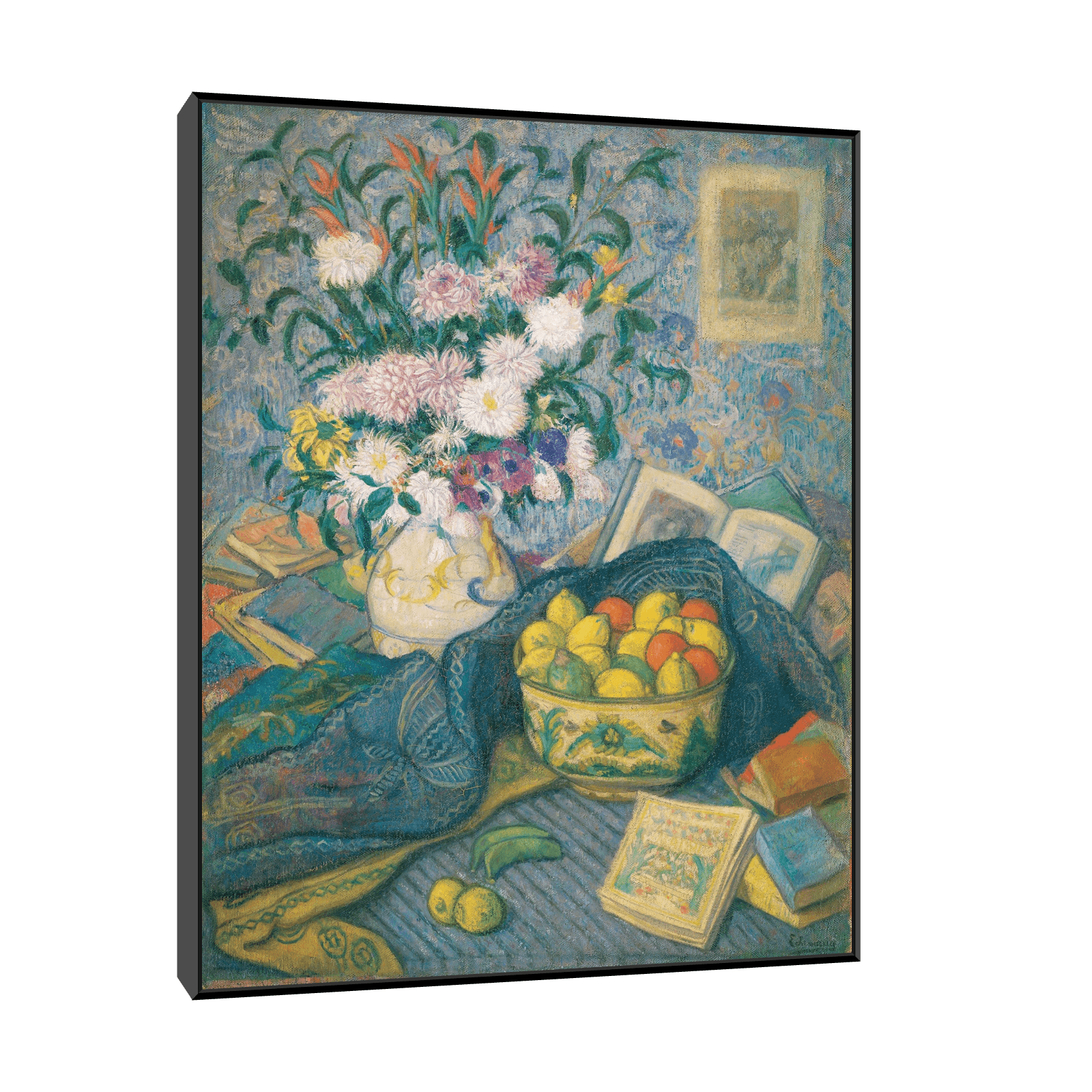 Vase with Bananas, Lemons and Books, Juan de Echevarría - ArtDeco Canvas
