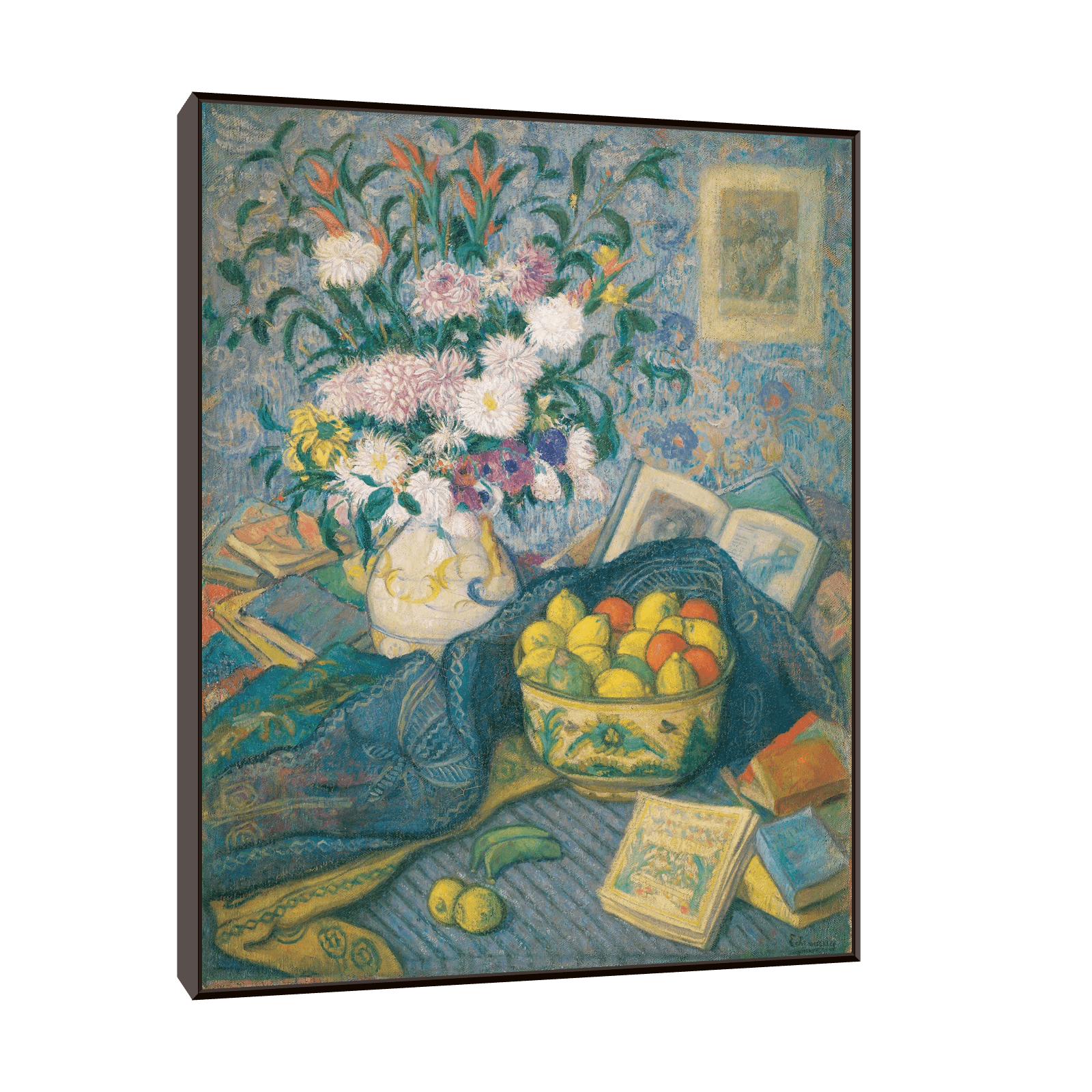 Vase with Bananas, Lemons and Books, Juan de Echevarría - ArtDeco Canvas