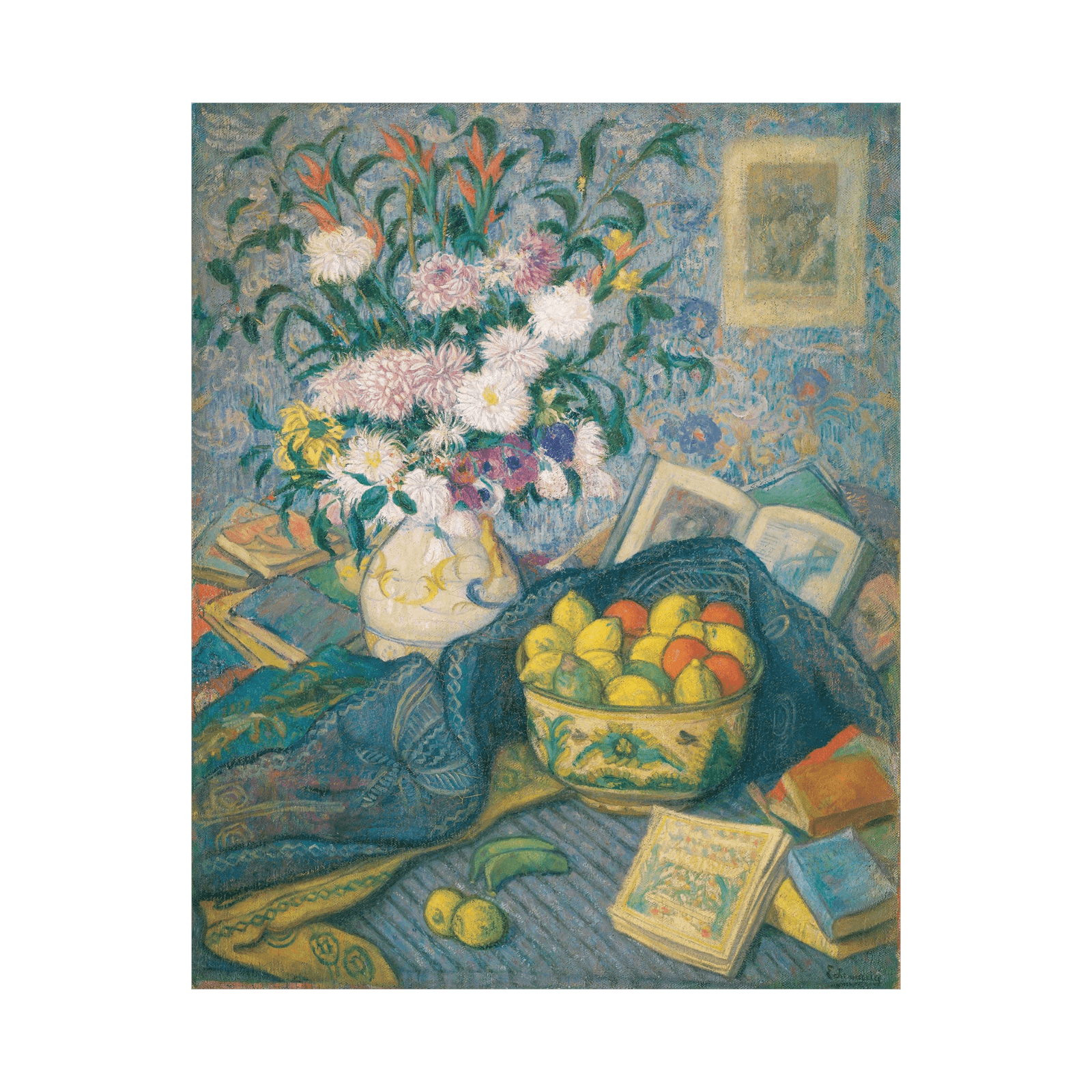 Vase with Bananas, Lemons and Books, Juan de Echevarría - ArtDeco Canvas