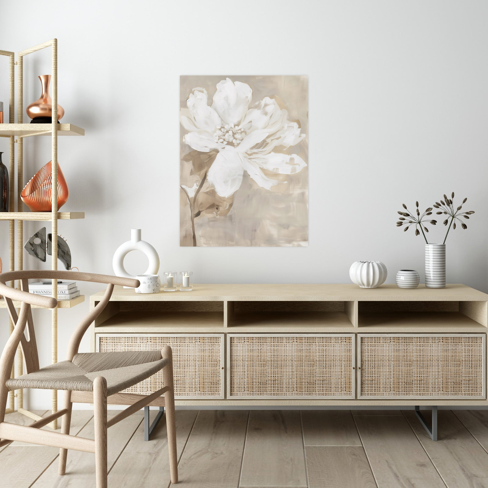White flower on beige