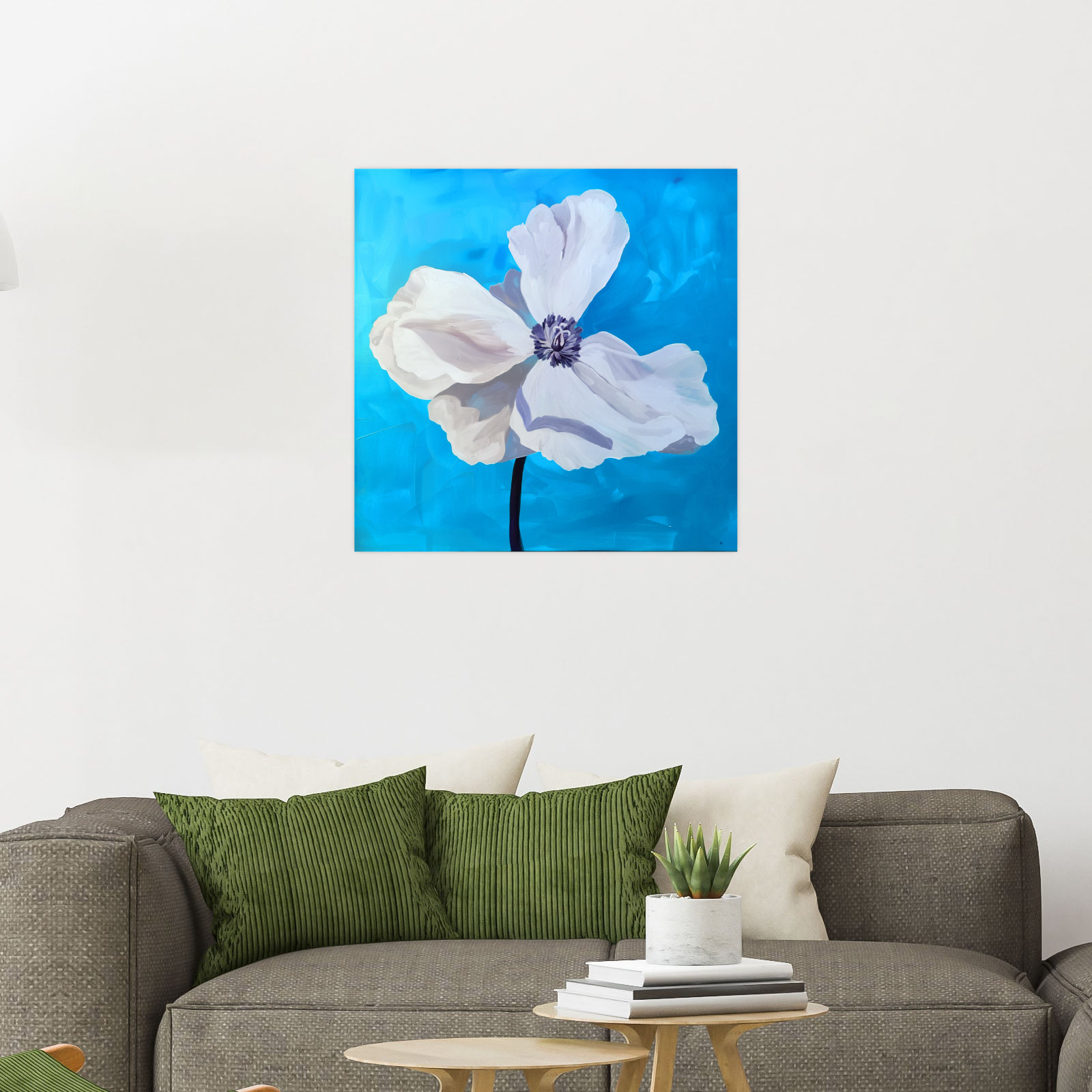 White flower on blue