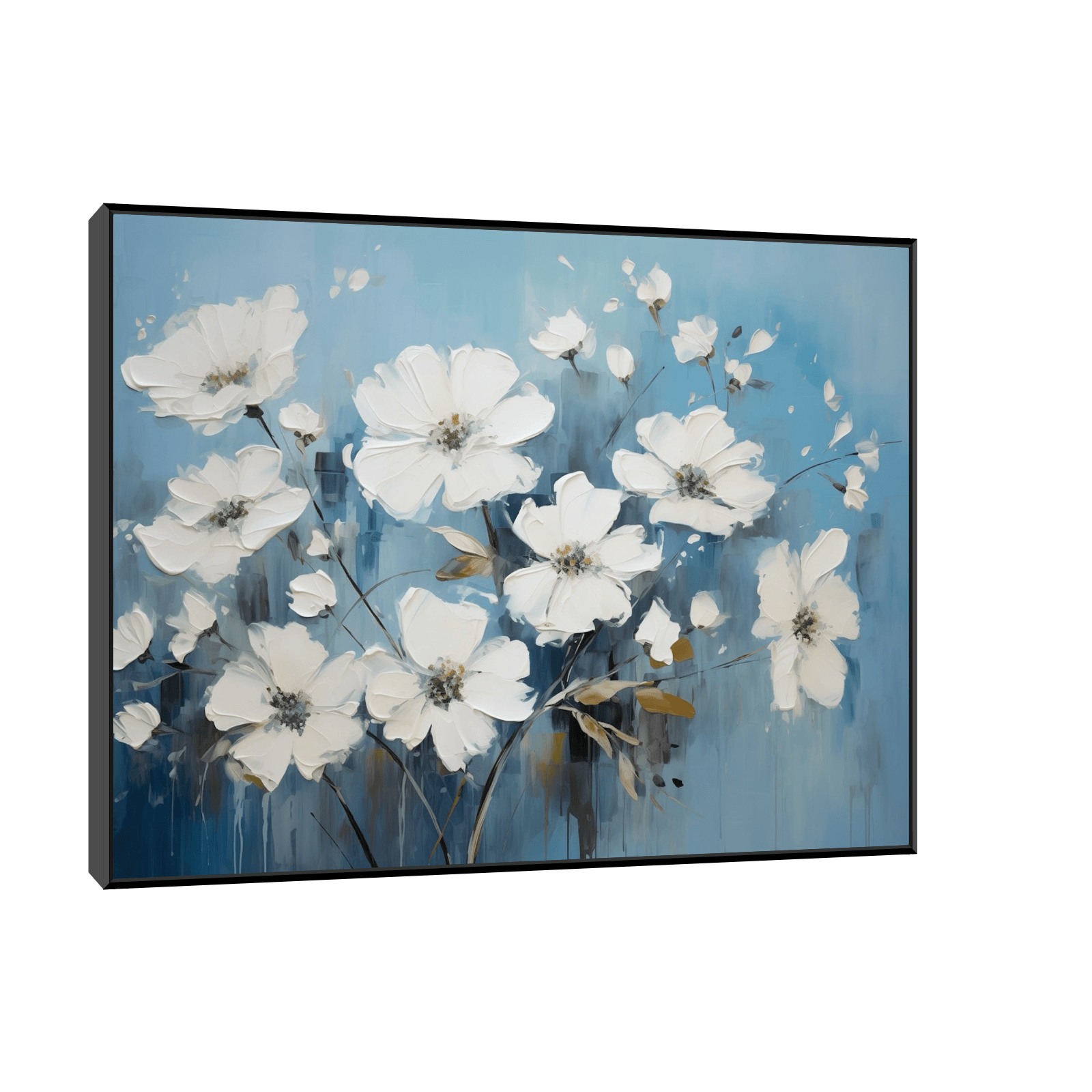 White flowers on the blue meadow - ArtDeco Canvas