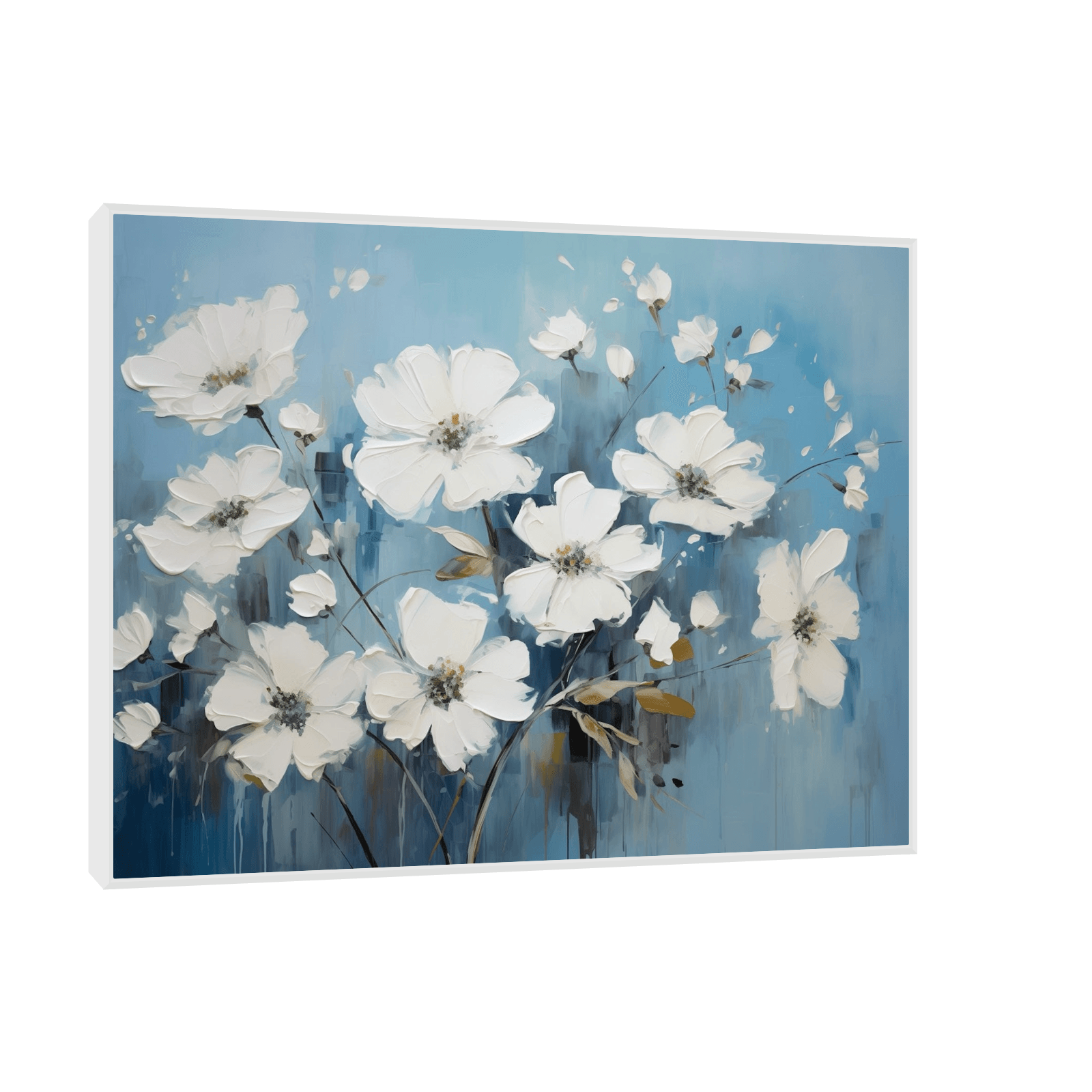 White flowers on the blue meadow - ArtDeco Canvas