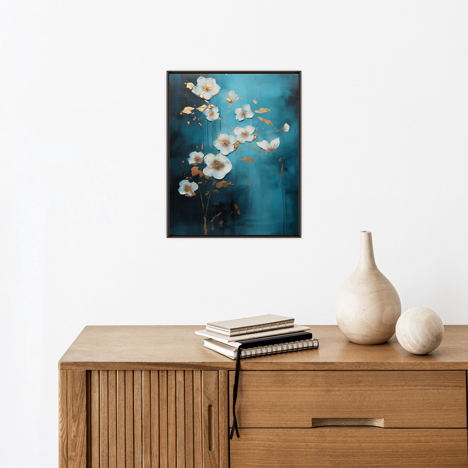 White flowers with the golden flakes - ArtDeco Canvas