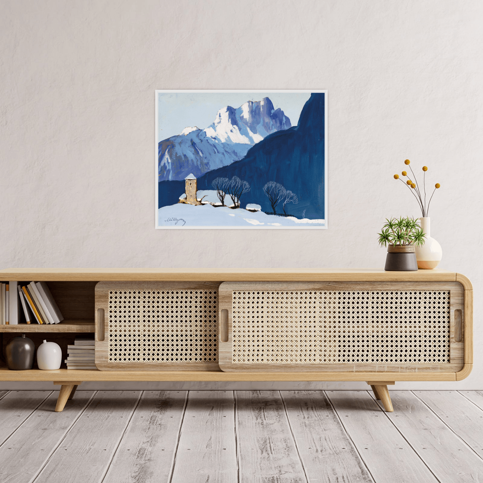 Winterlandschaft vor Bergkulisse, Oskar Mulley - ArtDeco Canvas