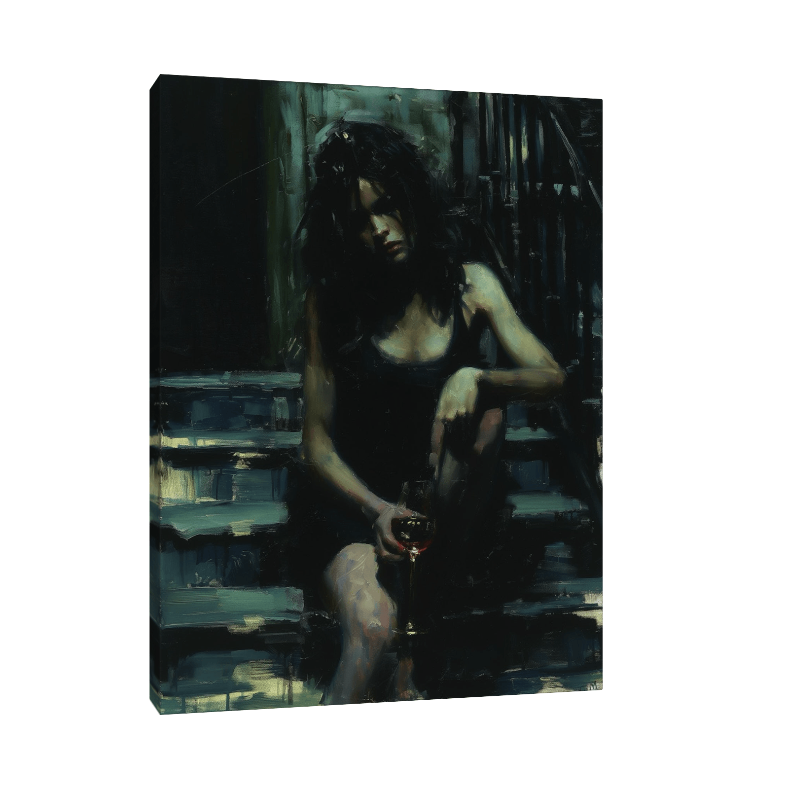 Woman with the glass of wine on the steps - ArtDeco Canvas