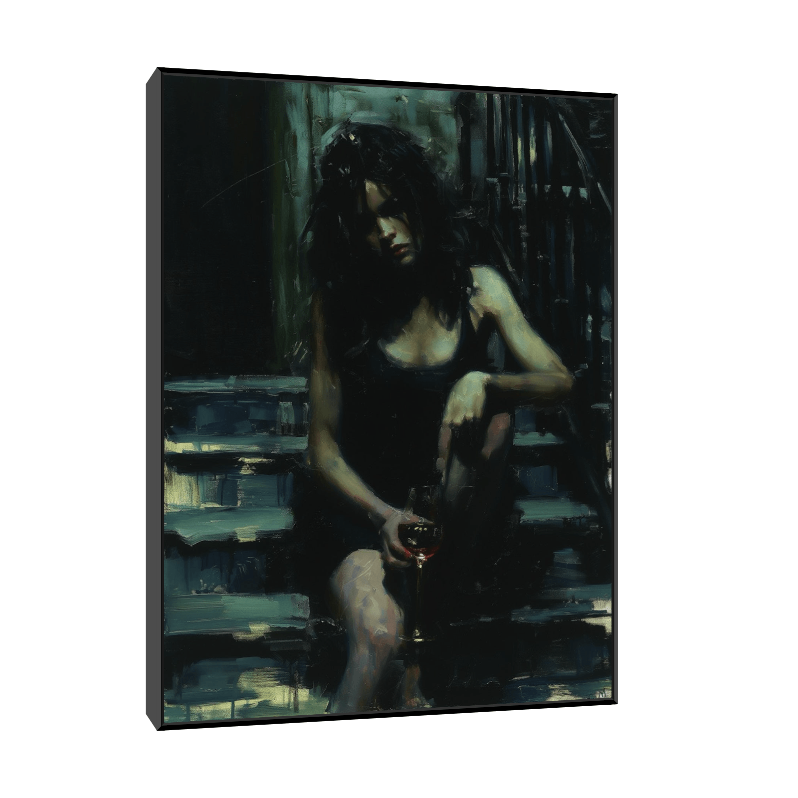 Woman with the glass of wine on the steps - ArtDeco Canvas